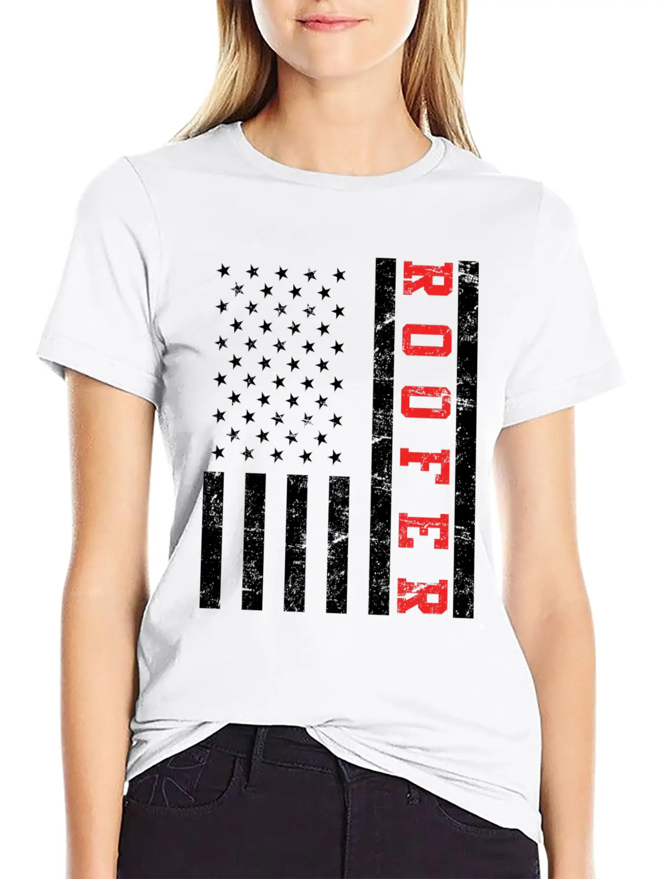 Roofer Saying USA Flag Flag Relaxed Everyday Tee – Lightweight And Durable Cotton