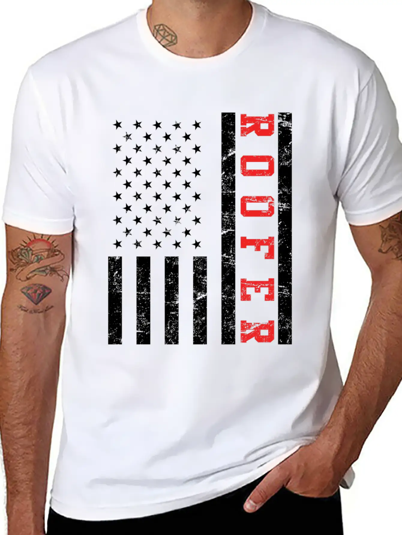 Roofer Saying USA Flag Flag Relaxed Everyday Tee – Lightweight And Durable Cotton