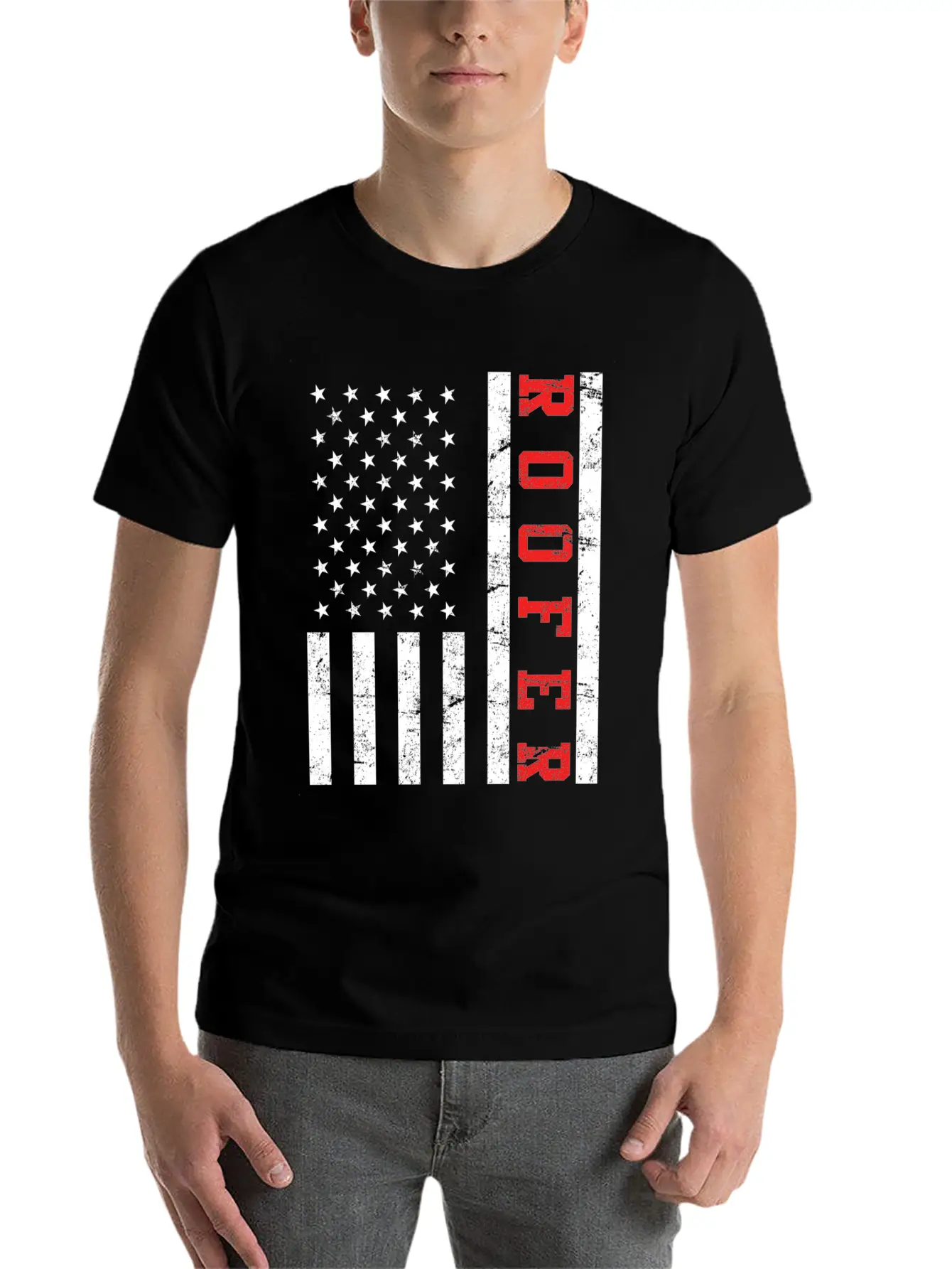 Roofer Saying USA Flag Flag Relaxed Everyday Tee – Lightweight And Durable Cotton