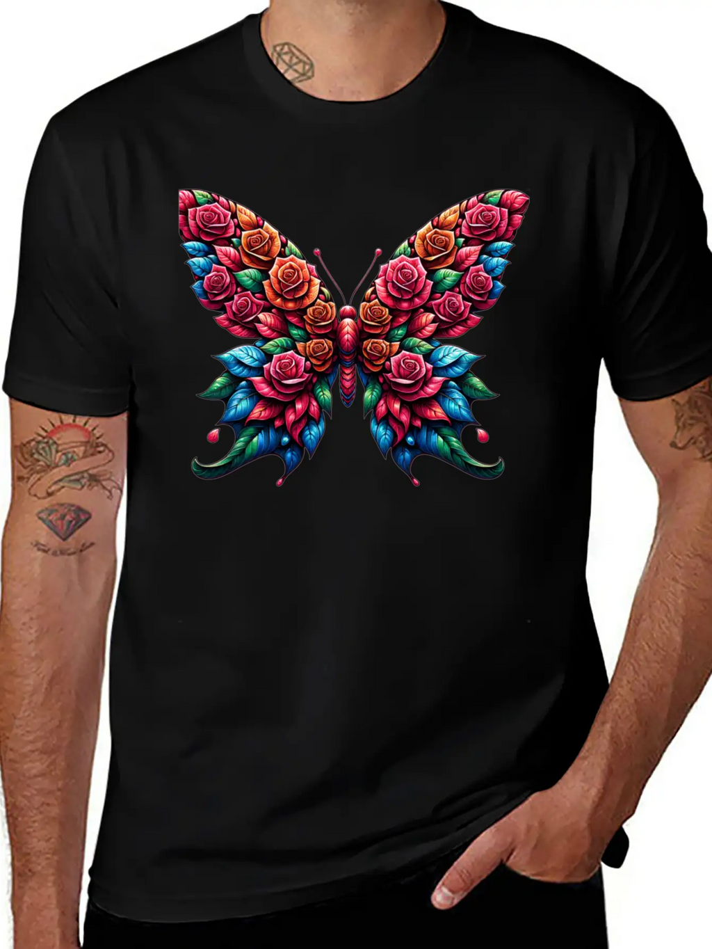 Rose And Butterfly Fusion, Floral Butterfly Design Timeless Short Sleeve Tee – Comfy And Minimalist Design