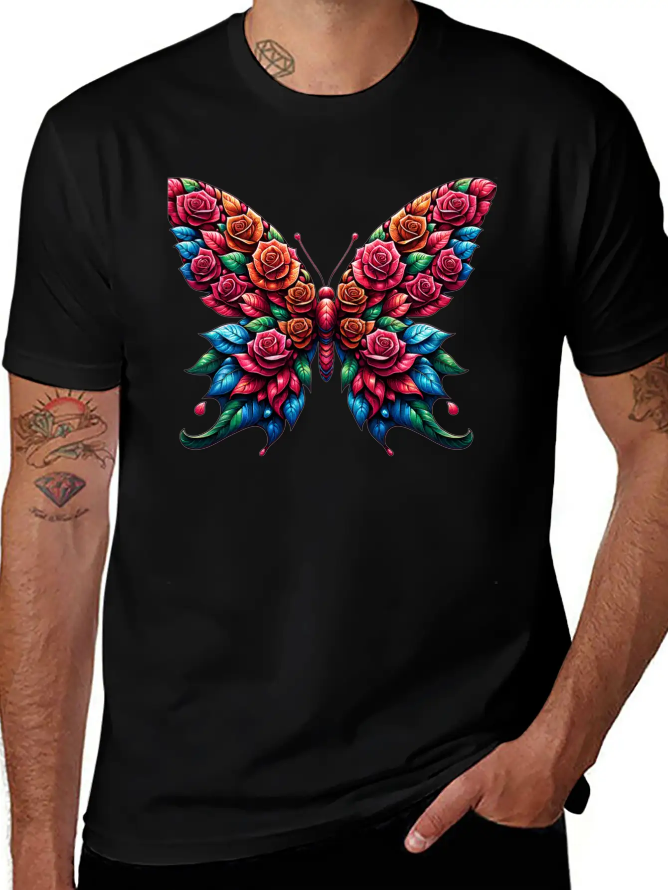 Rose And Butterfly Fusion, Floral Butterfly Design Timeless Short Sleeve Tee – Comfy And Minimalist Design