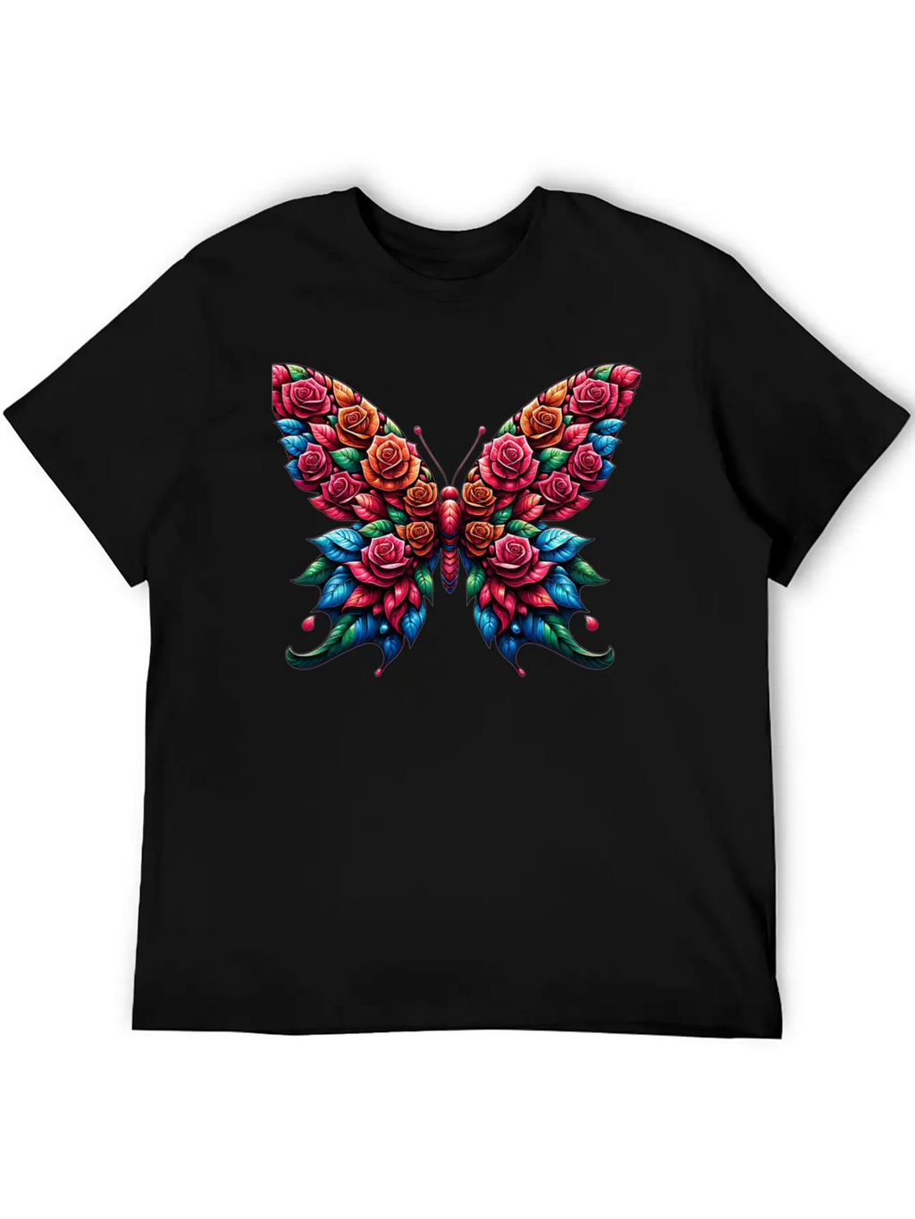 Rose And Butterfly Fusion, Floral Butterfly Design Timeless Short Sleeve Tee – Comfy And Minimalist Design