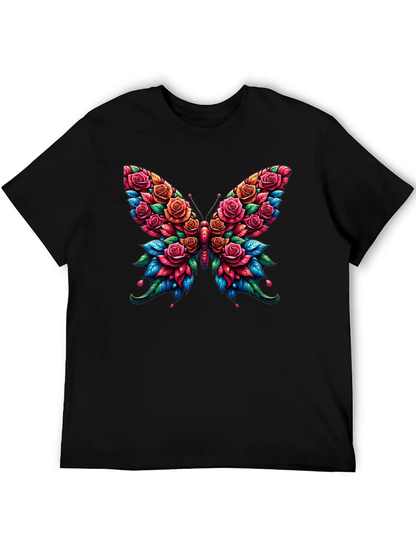 Rose And Butterfly Fusion, Floral Butterfly Design Timeless Short Sleeve Tee – Comfy And Minimalist Design