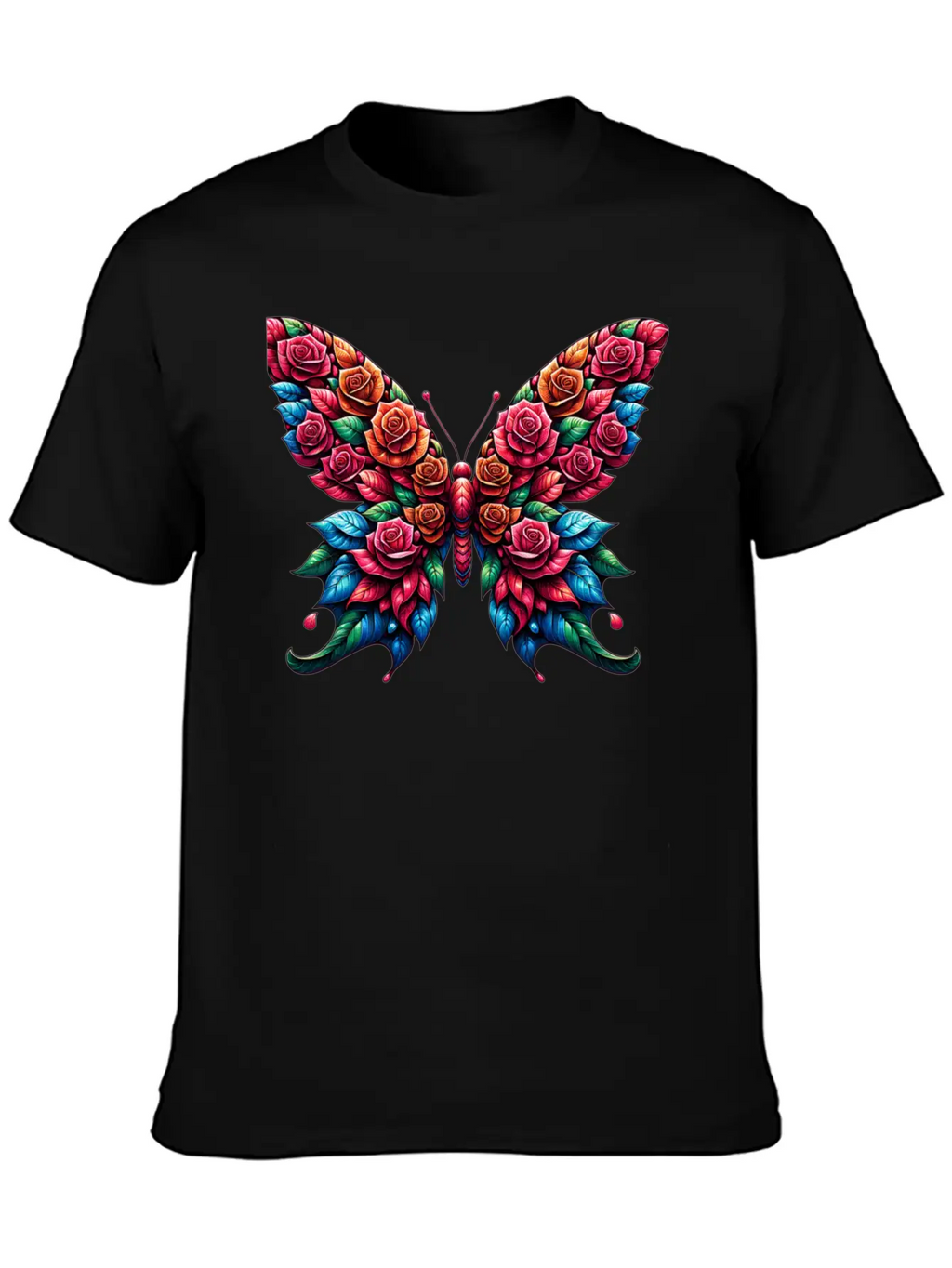 Rose And Butterfly Fusion, Floral Butterfly Design Timeless Short Sleeve Tee – Comfy And Minimalist Design