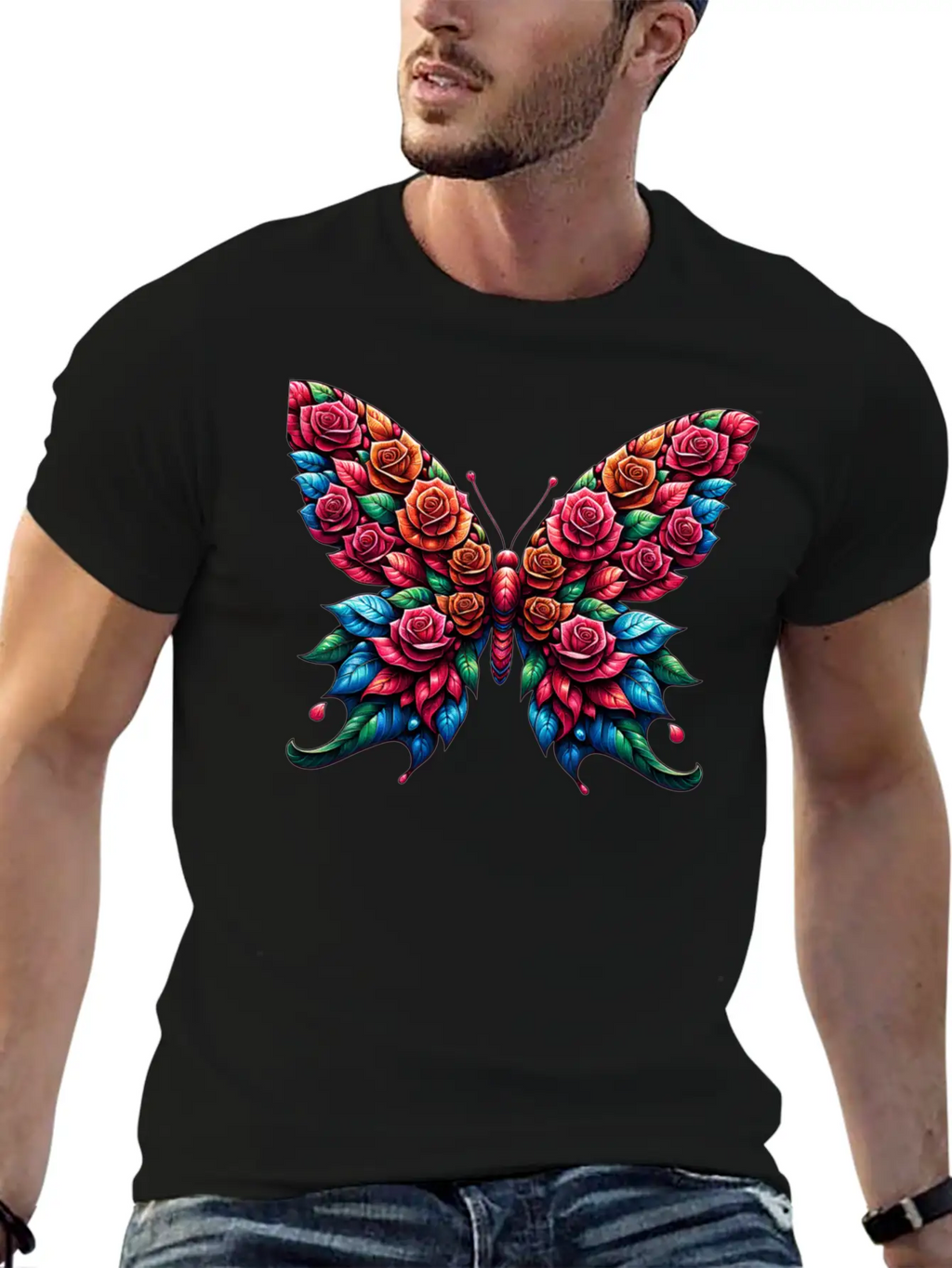 Rose And Butterfly Fusion, Floral Butterfly Design Timeless Short Sleeve Tee – Comfy And Minimalist Design