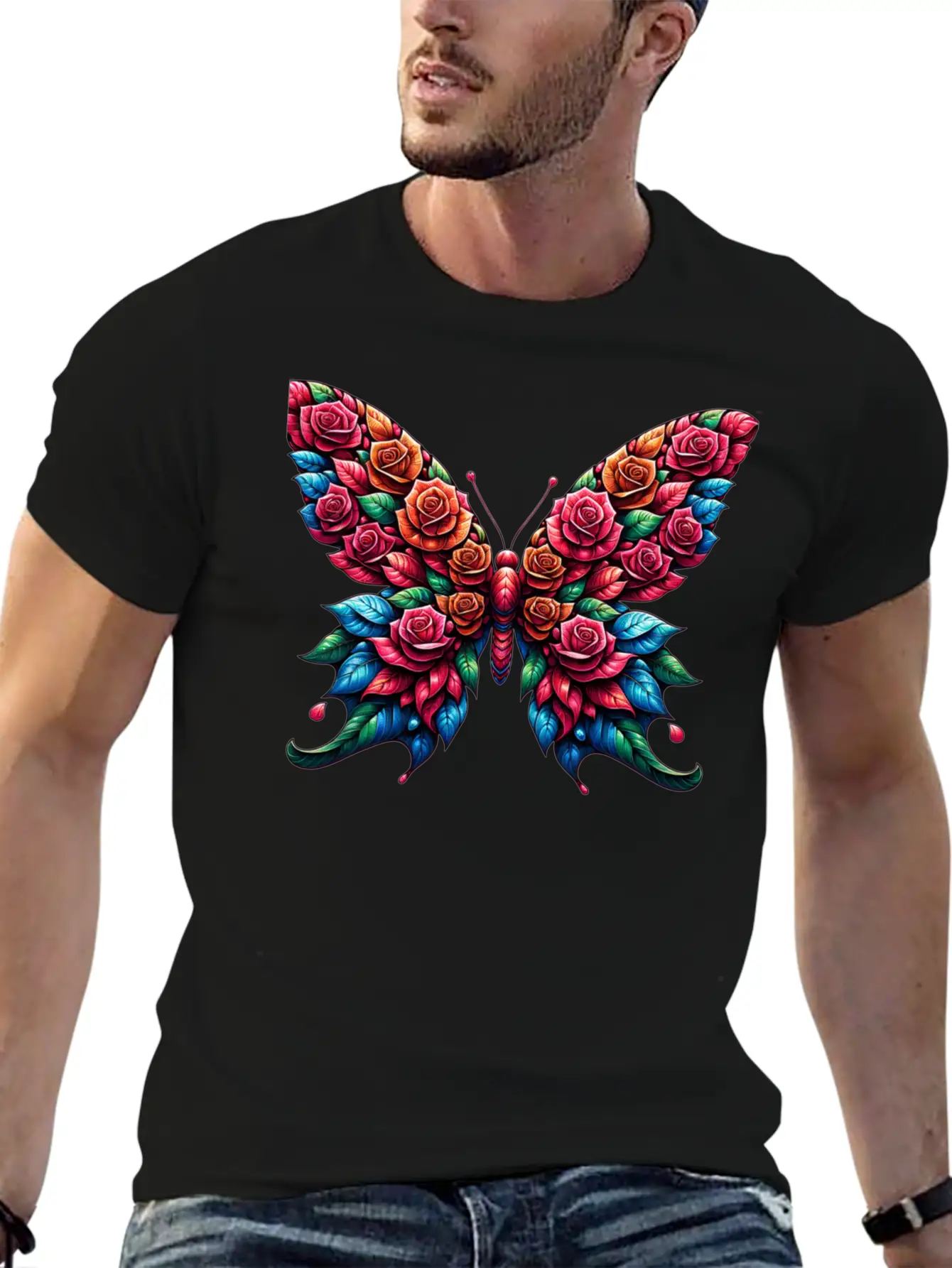 Rose And Butterfly Fusion, Floral Butterfly Design Timeless Short Sleeve Tee – Comfy And Minimalist Design