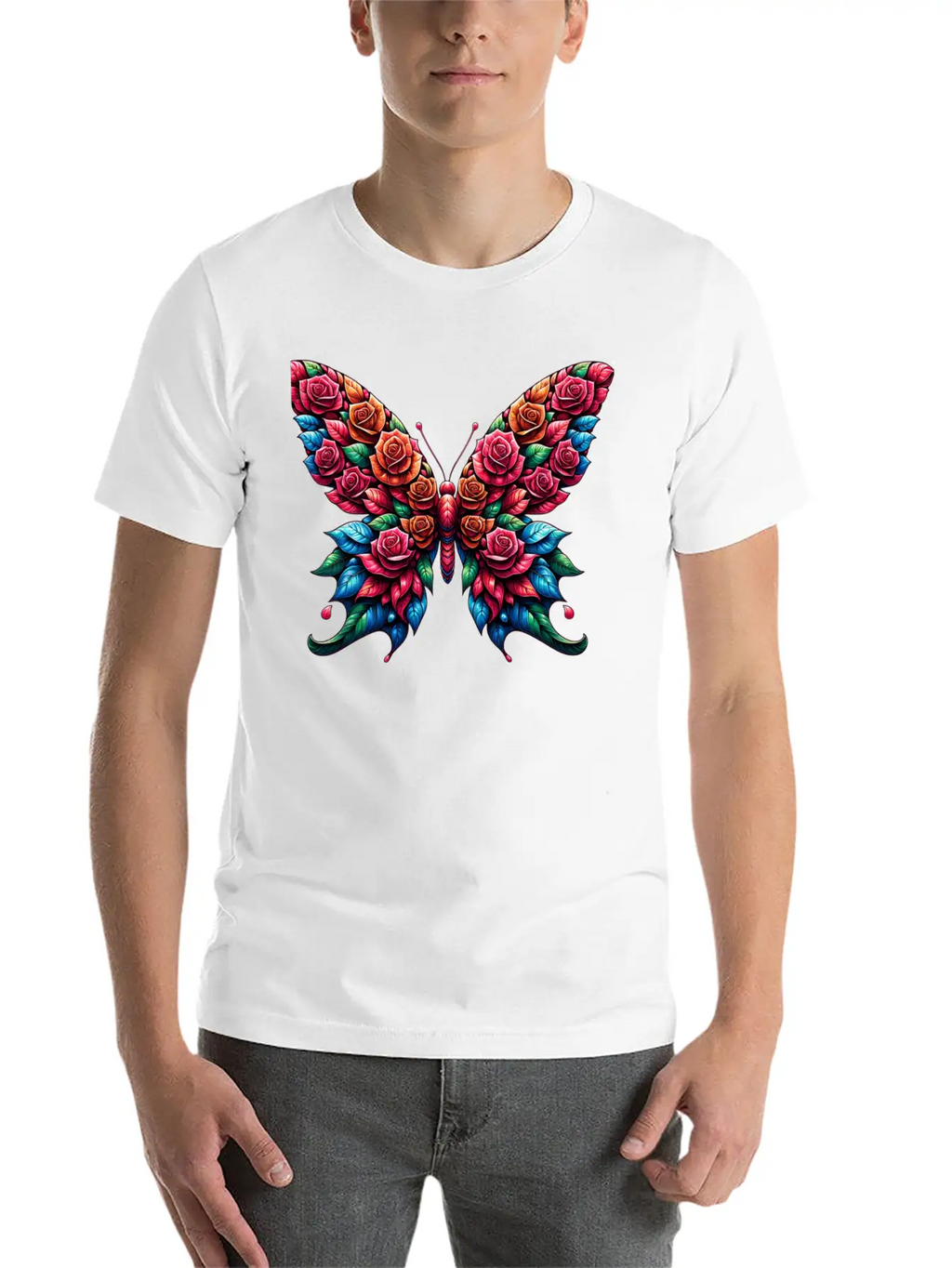 Rose And Butterfly Fusion, Floral Butterfly Design Timeless Short Sleeve Tee – Comfy And Minimalist Design