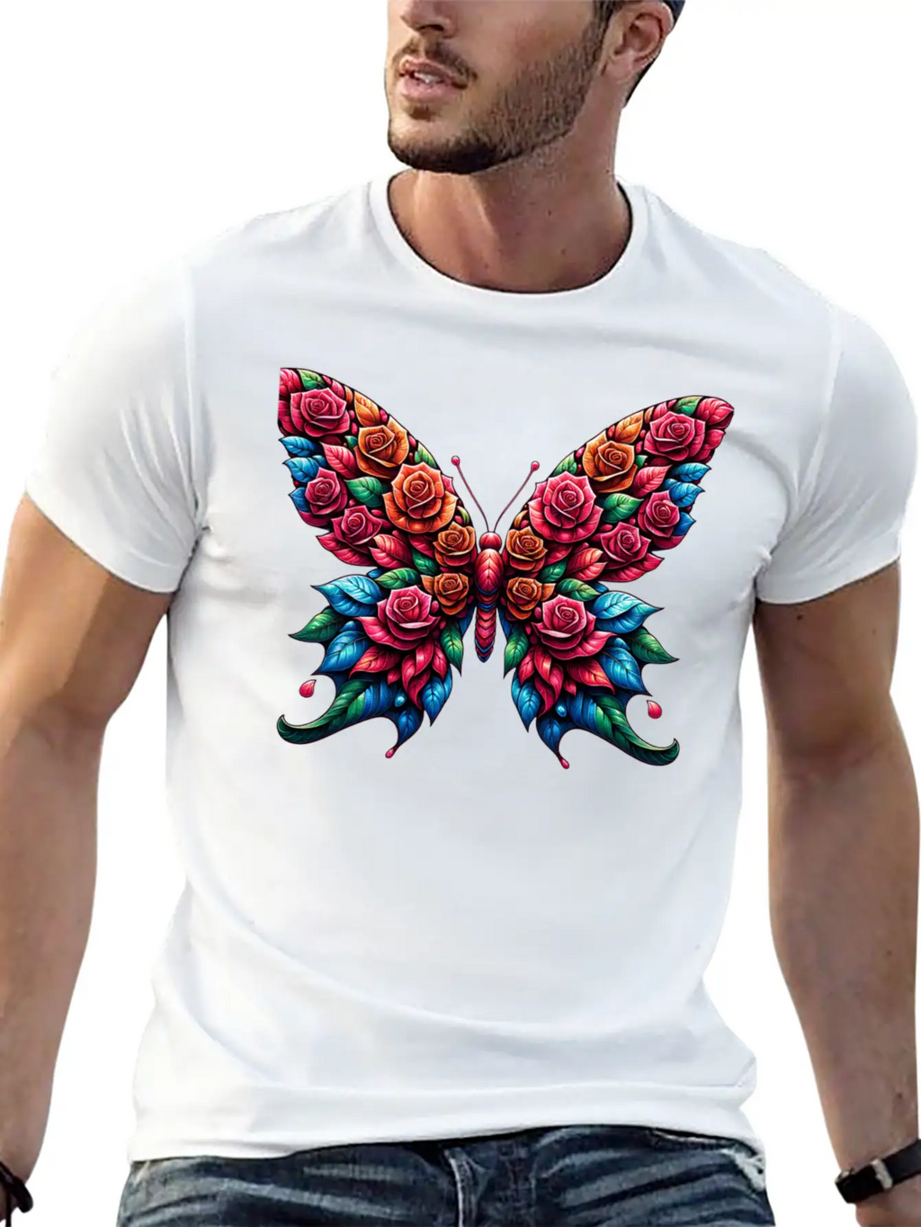 Rose And Butterfly Fusion, Floral Butterfly Design Timeless Short Sleeve Tee – Comfy And Minimalist Design
