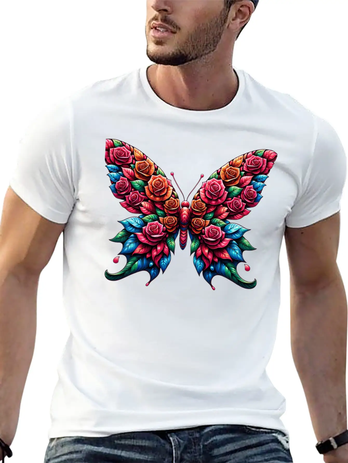 Rose And Butterfly Fusion, Floral Butterfly Design Timeless Short Sleeve Tee – Comfy And Minimalist Design