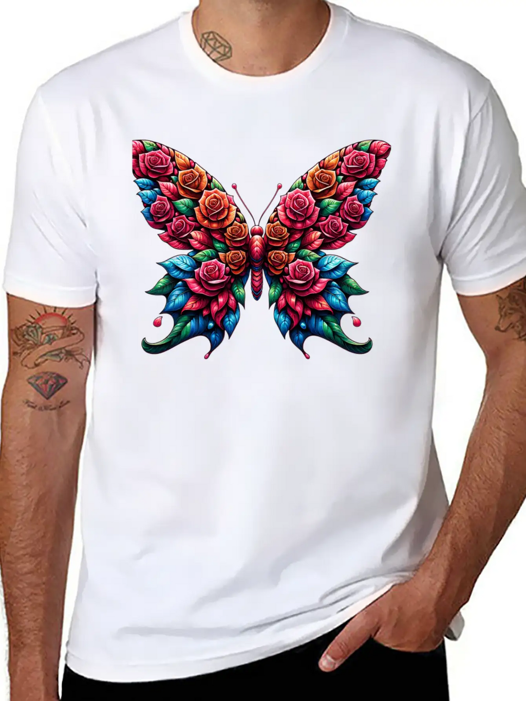Rose And Butterfly Fusion, Floral Butterfly Design Timeless Short Sleeve Tee – Comfy And Minimalist Design