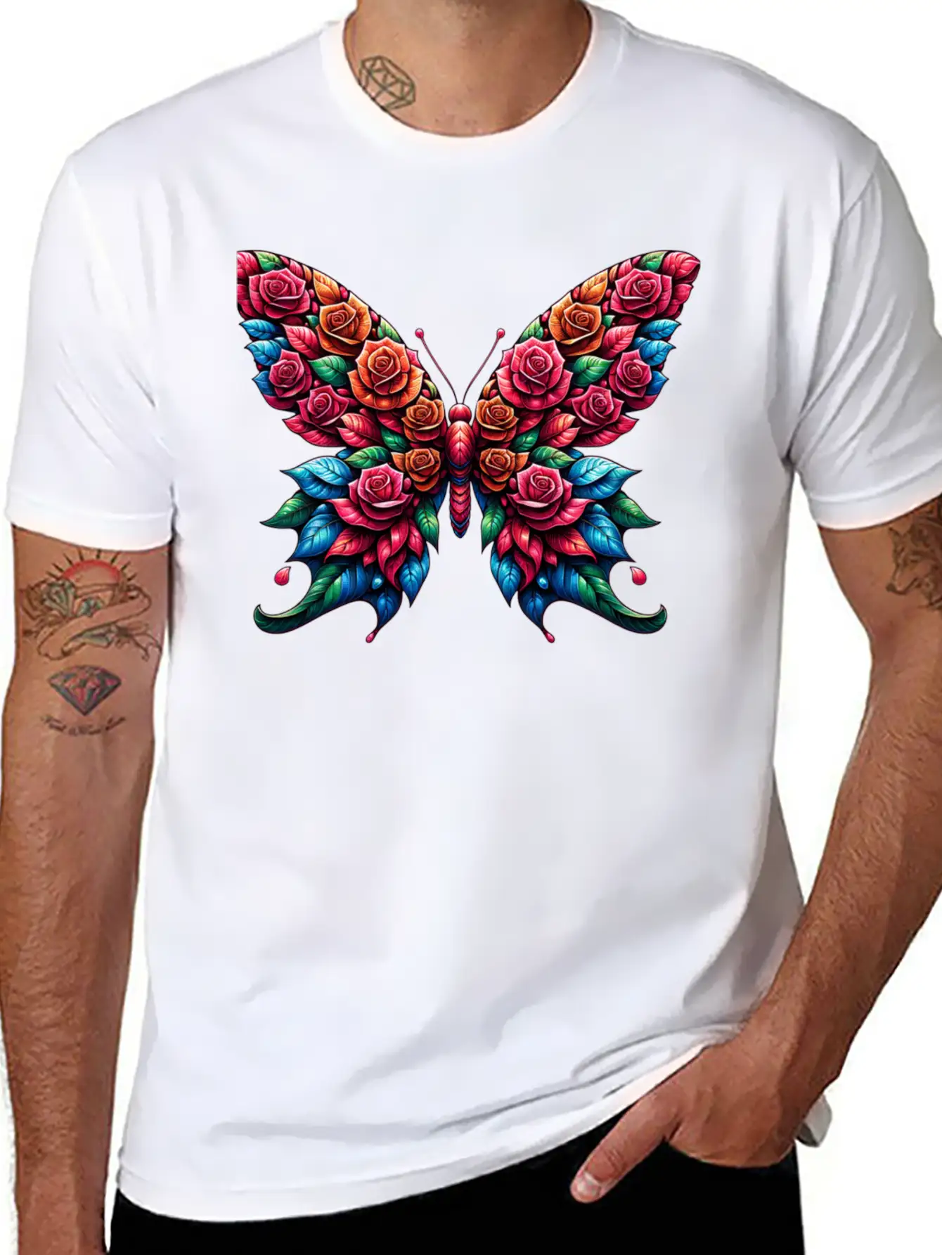 Rose And Butterfly Fusion, Floral Butterfly Design Timeless Short Sleeve Tee – Comfy And Minimalist Design