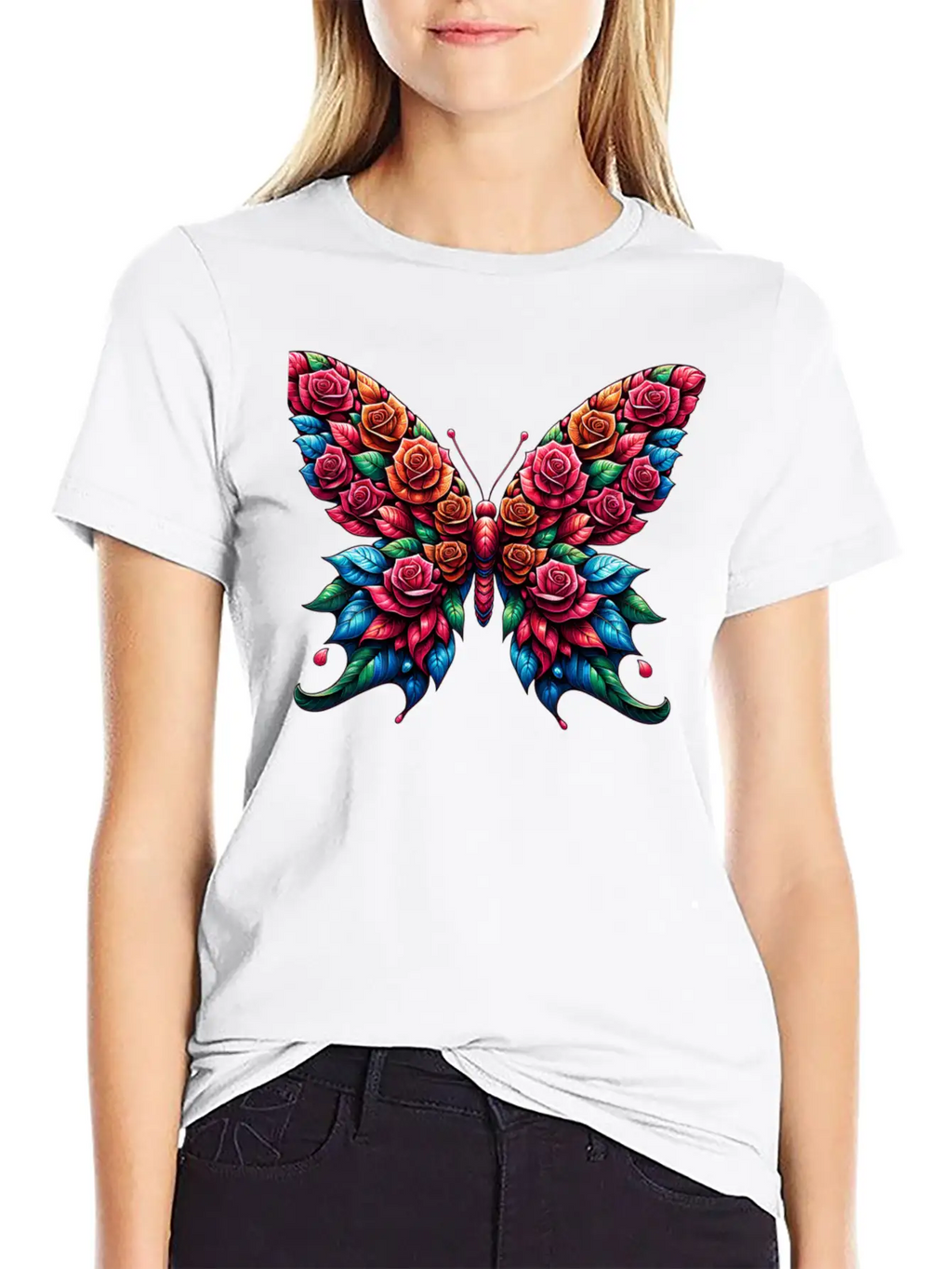 Rose And Butterfly Fusion, Floral Butterfly Design Timeless Short Sleeve Tee – Comfy And Minimalist Design