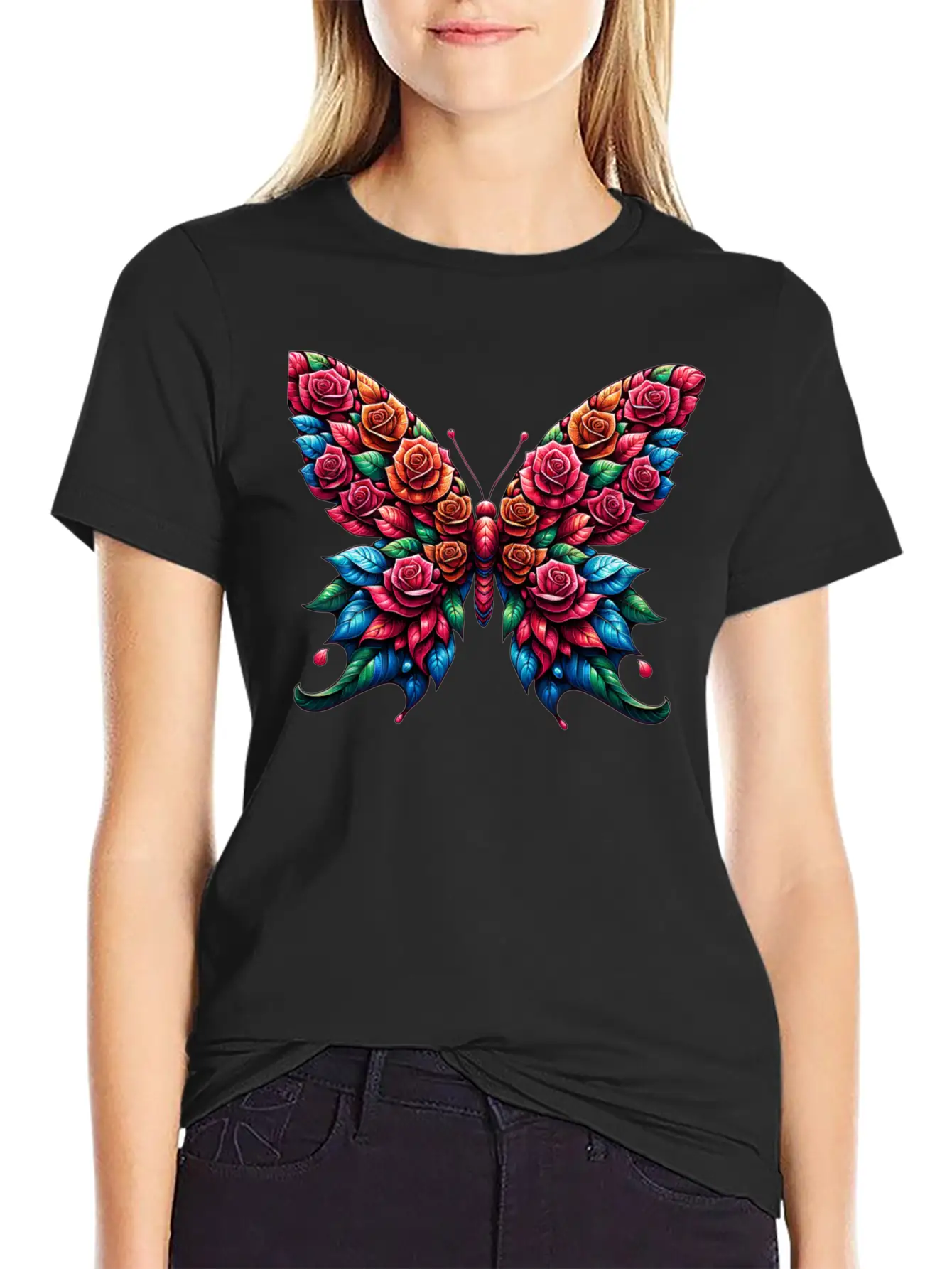 Rose And Butterfly Fusion, Floral Butterfly Design Timeless Short Sleeve Tee – Comfy And Minimalist Design