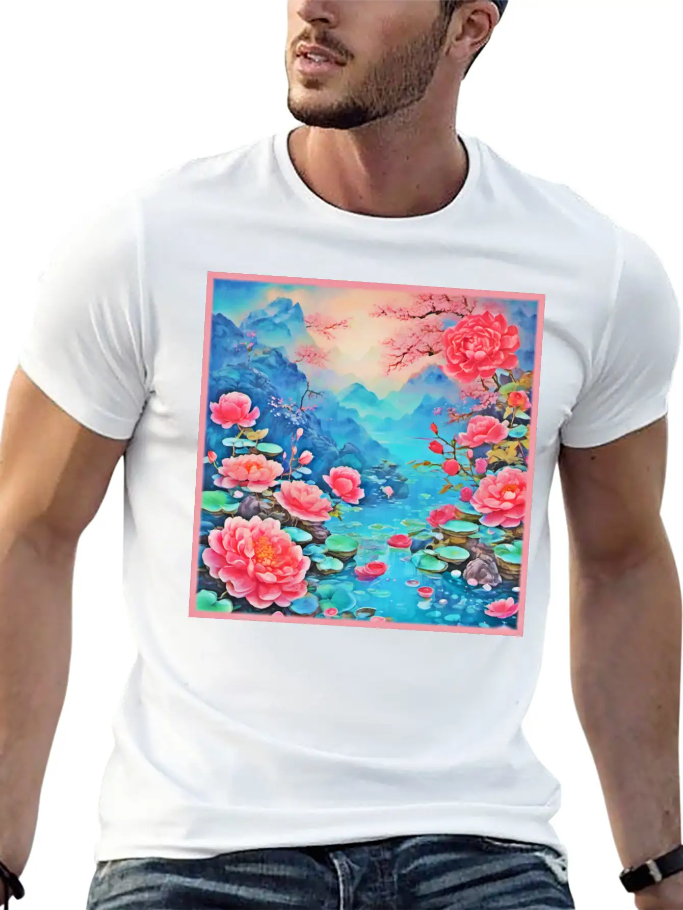 Rose Ice Oil Art Breathable Soft Cotton T-Shirt – Timeless Casual Look