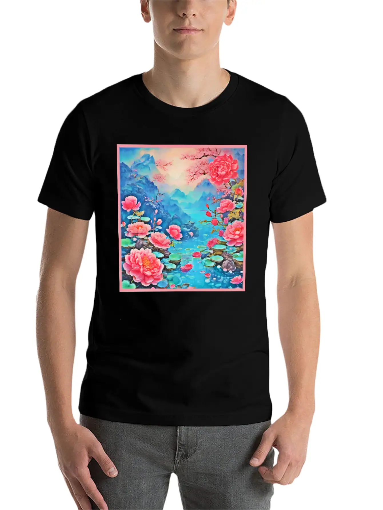 Rose Ice Oil Art Breathable Soft Cotton T-Shirt – Timeless Casual Look