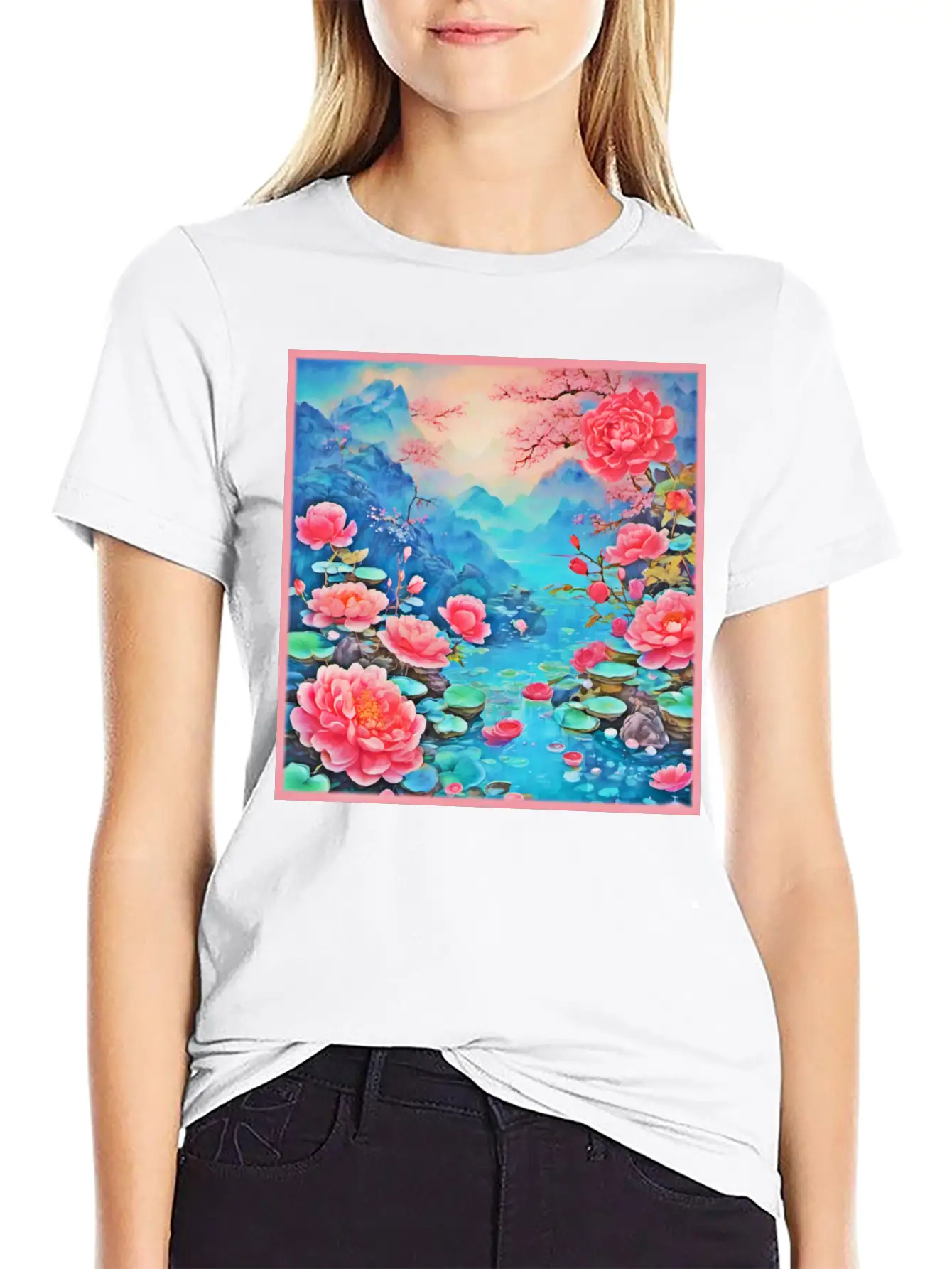 Rose Ice Oil Art Breathable Soft Cotton T-Shirt – Timeless Casual Look