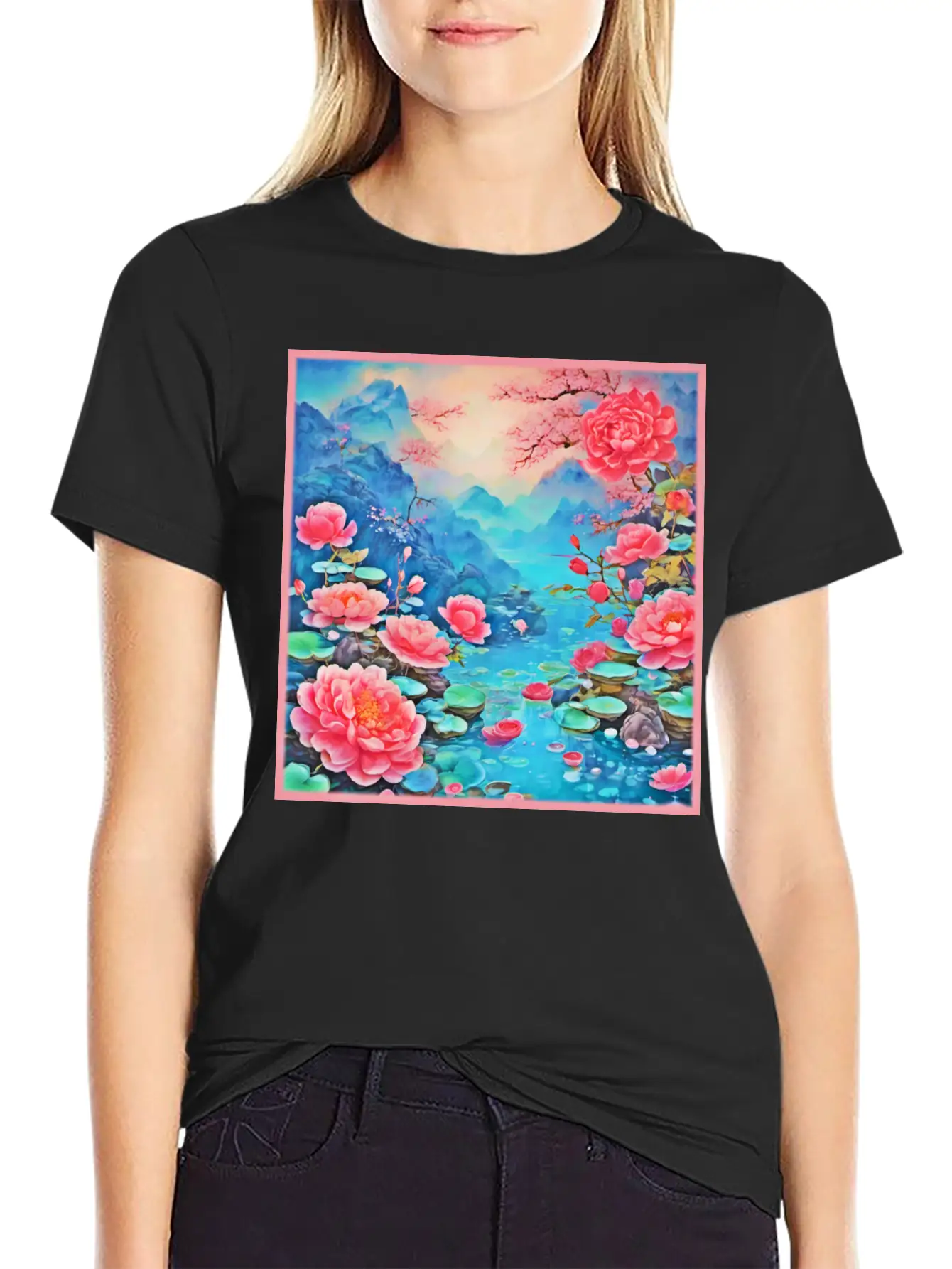 Rose Ice Oil Art Breathable Soft Cotton T-Shirt – Timeless Casual Look