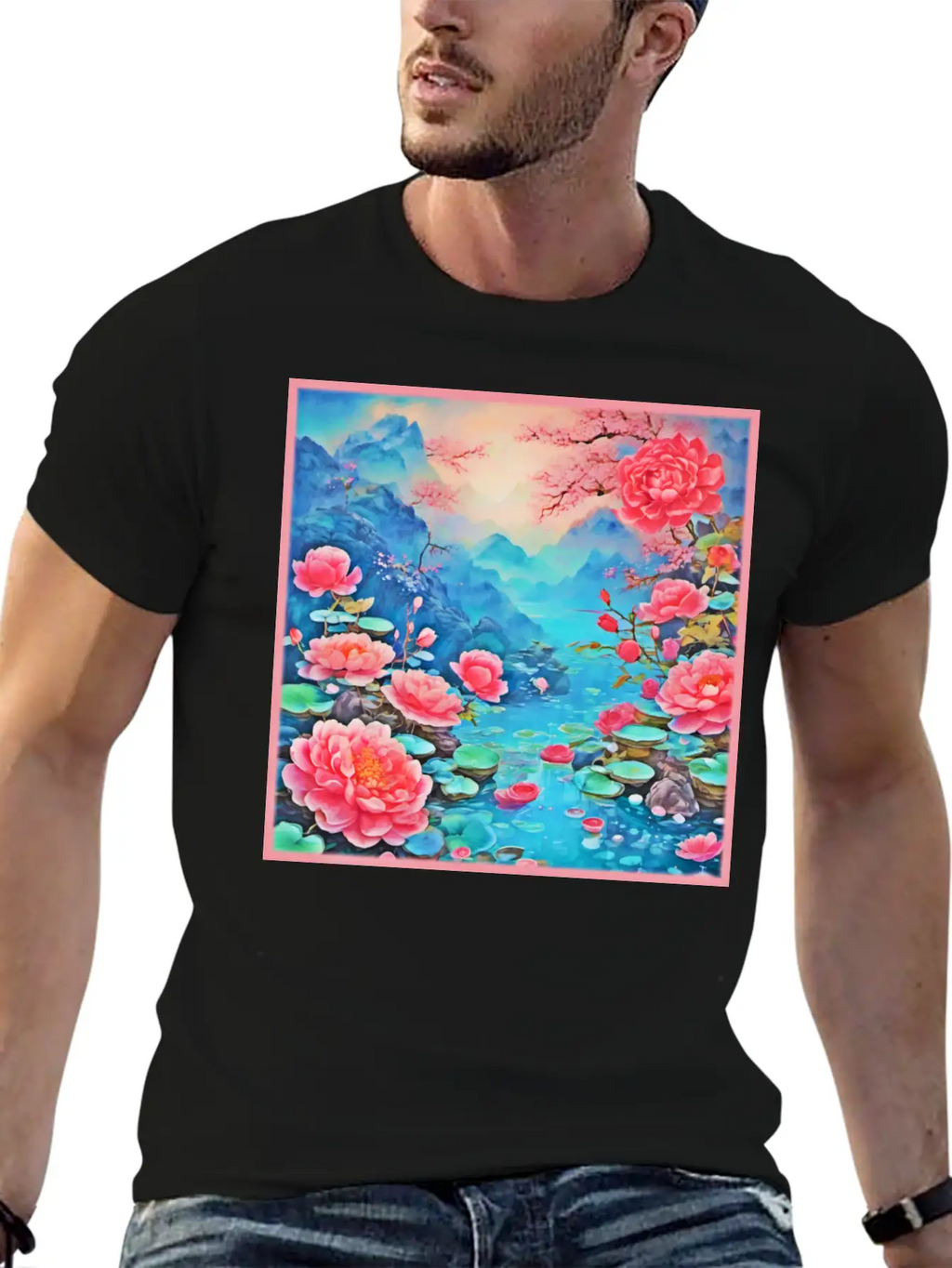 Rose Ice Oil Art Breathable Soft Cotton T-Shirt – Timeless Casual Look