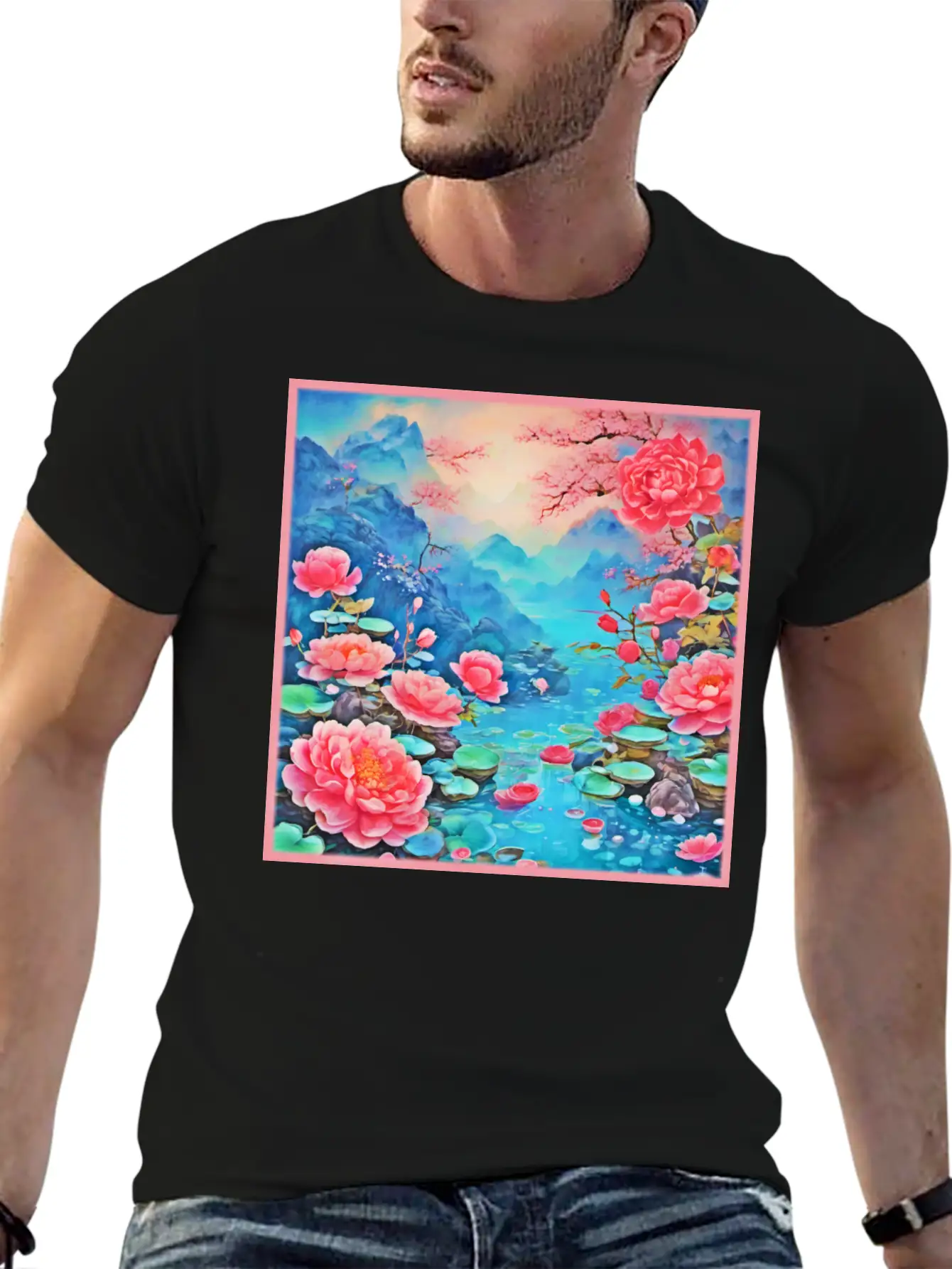 Rose Ice Oil Art Breathable Soft Cotton T-Shirt – Timeless Casual Look