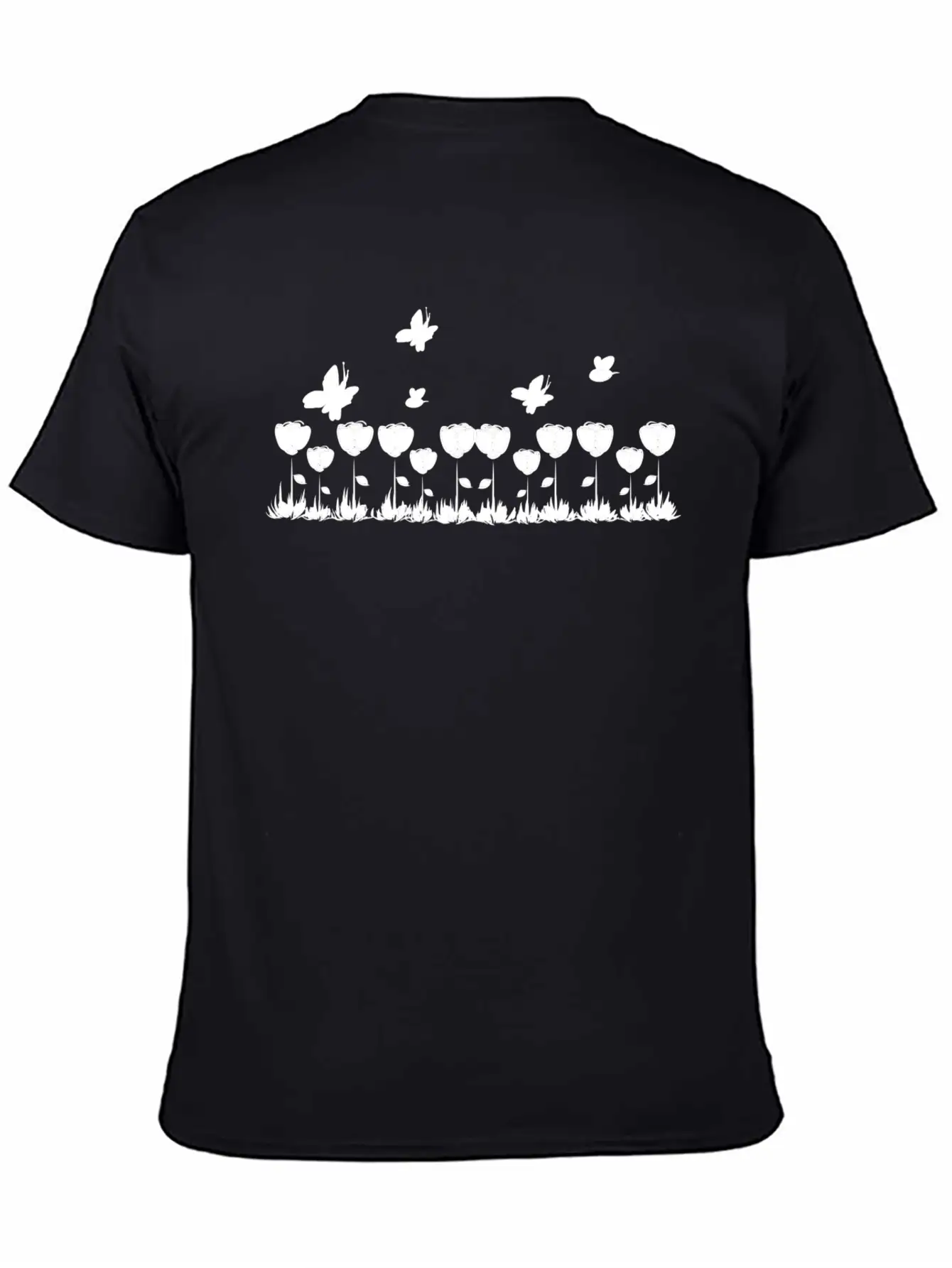 Roses Line Butterfly Nature Grass Basic Graphic T-Shirt – Daily Comfort In Soft Cotton
