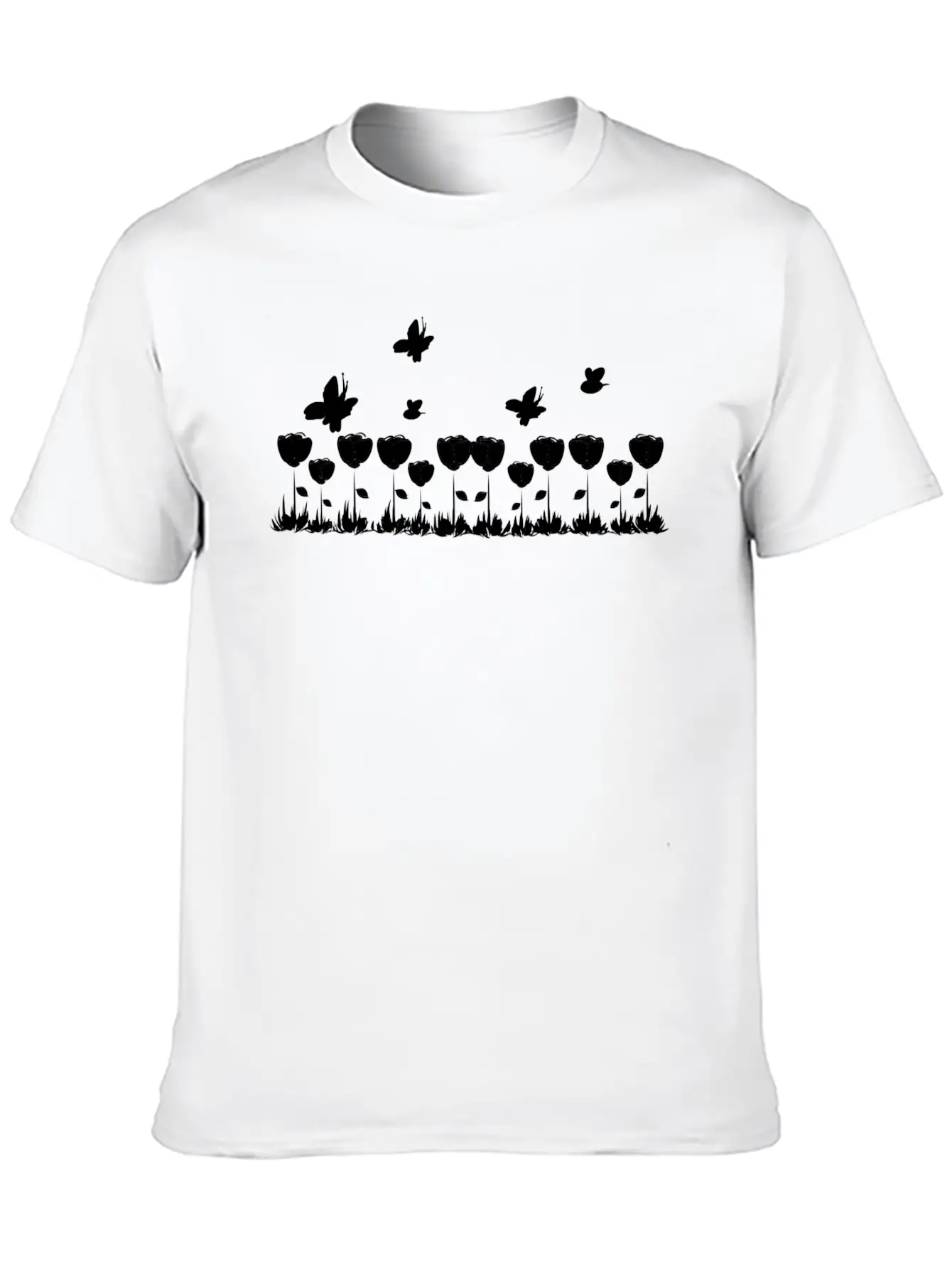 Roses Line Butterfly Nature Grass Basic Graphic T-Shirt – Daily Comfort In Soft Cotton