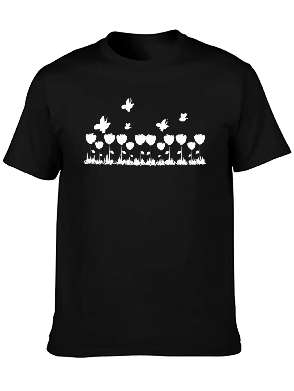 Roses Line Butterfly Nature Grass Basic Graphic T-Shirt – Daily Comfort In Soft Cotton