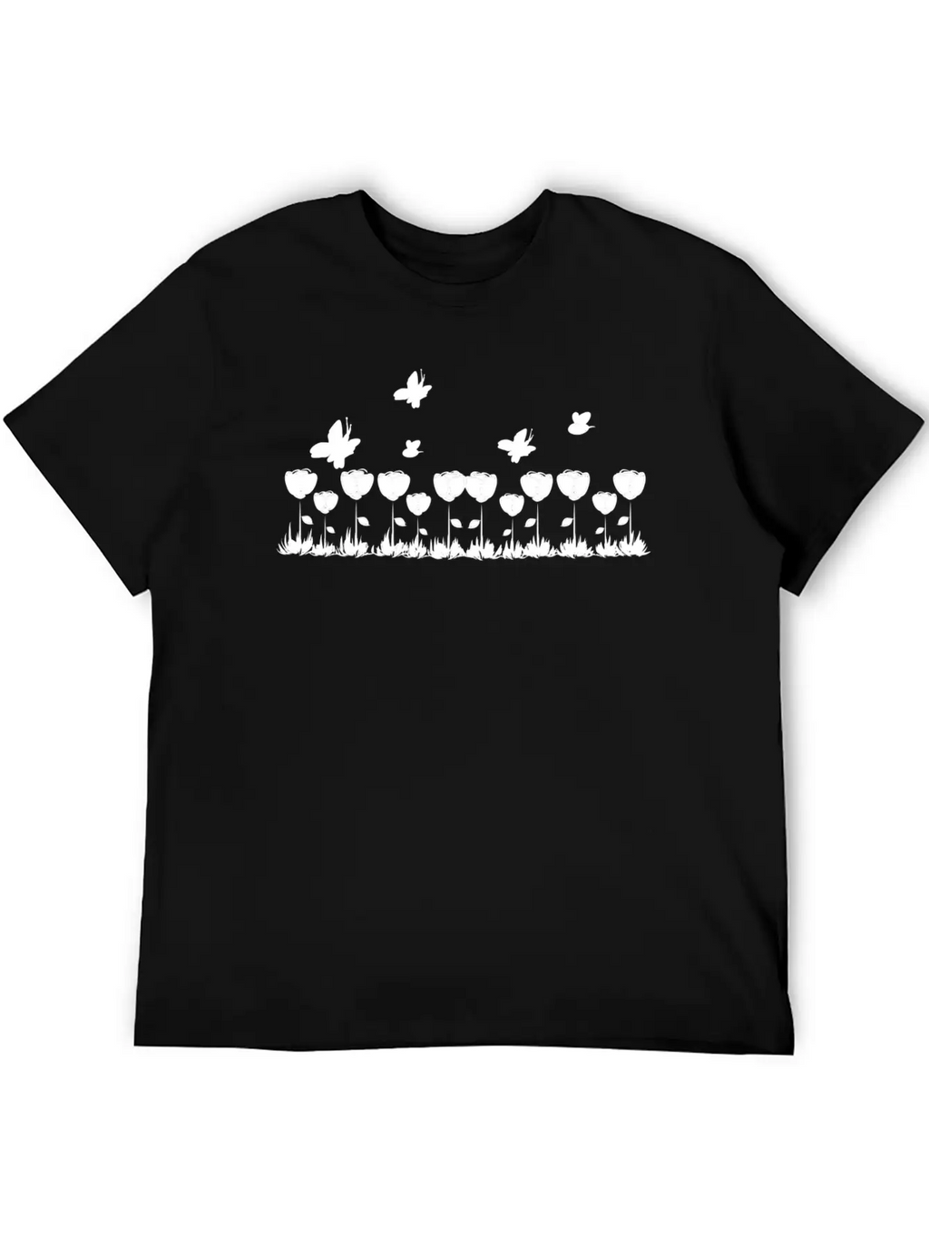 Roses Line Butterfly Nature Grass Basic Graphic T-Shirt – Daily Comfort In Soft Cotton