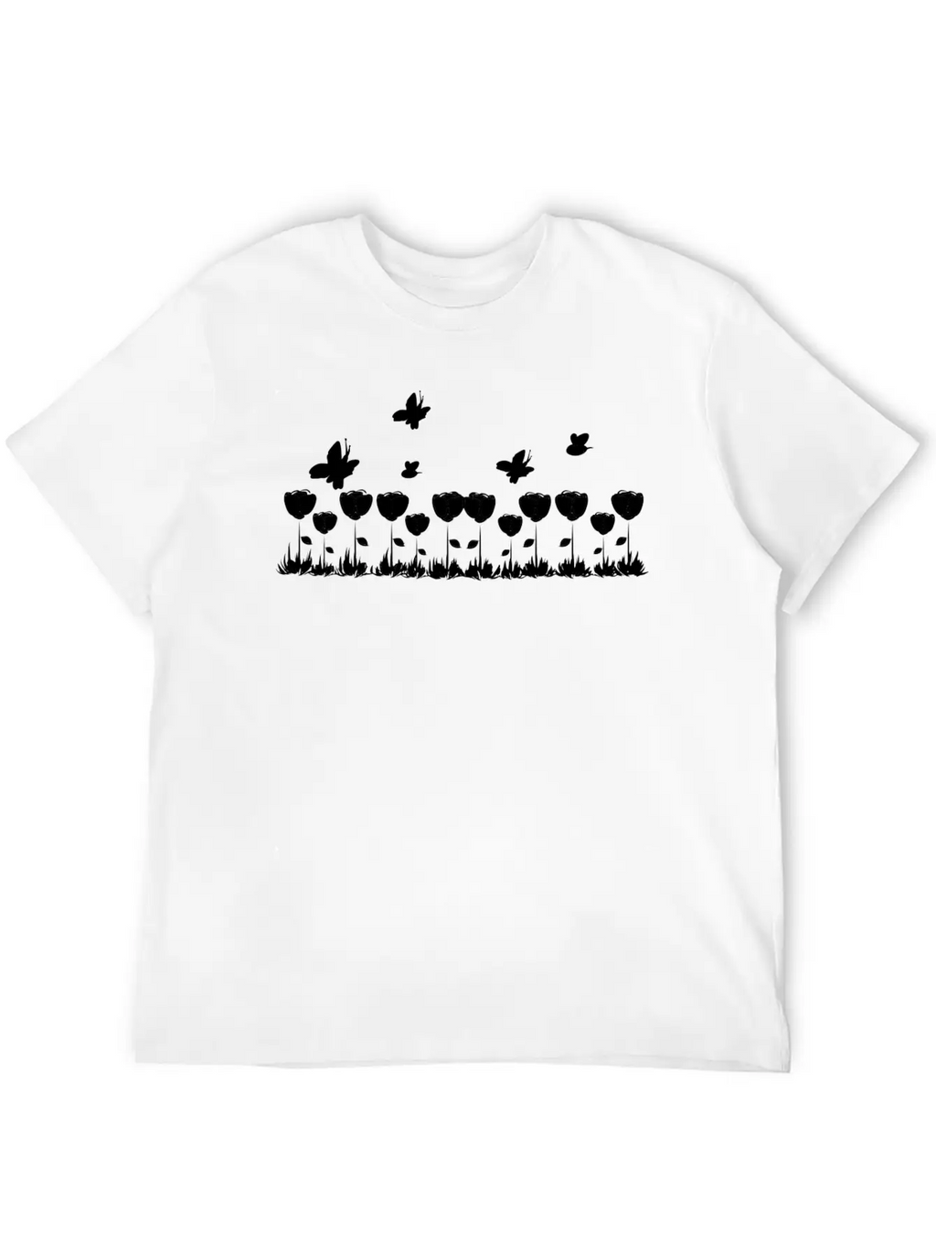 Roses Line Butterfly Nature Grass Basic Graphic T-Shirt – Daily Comfort In Soft Cotton