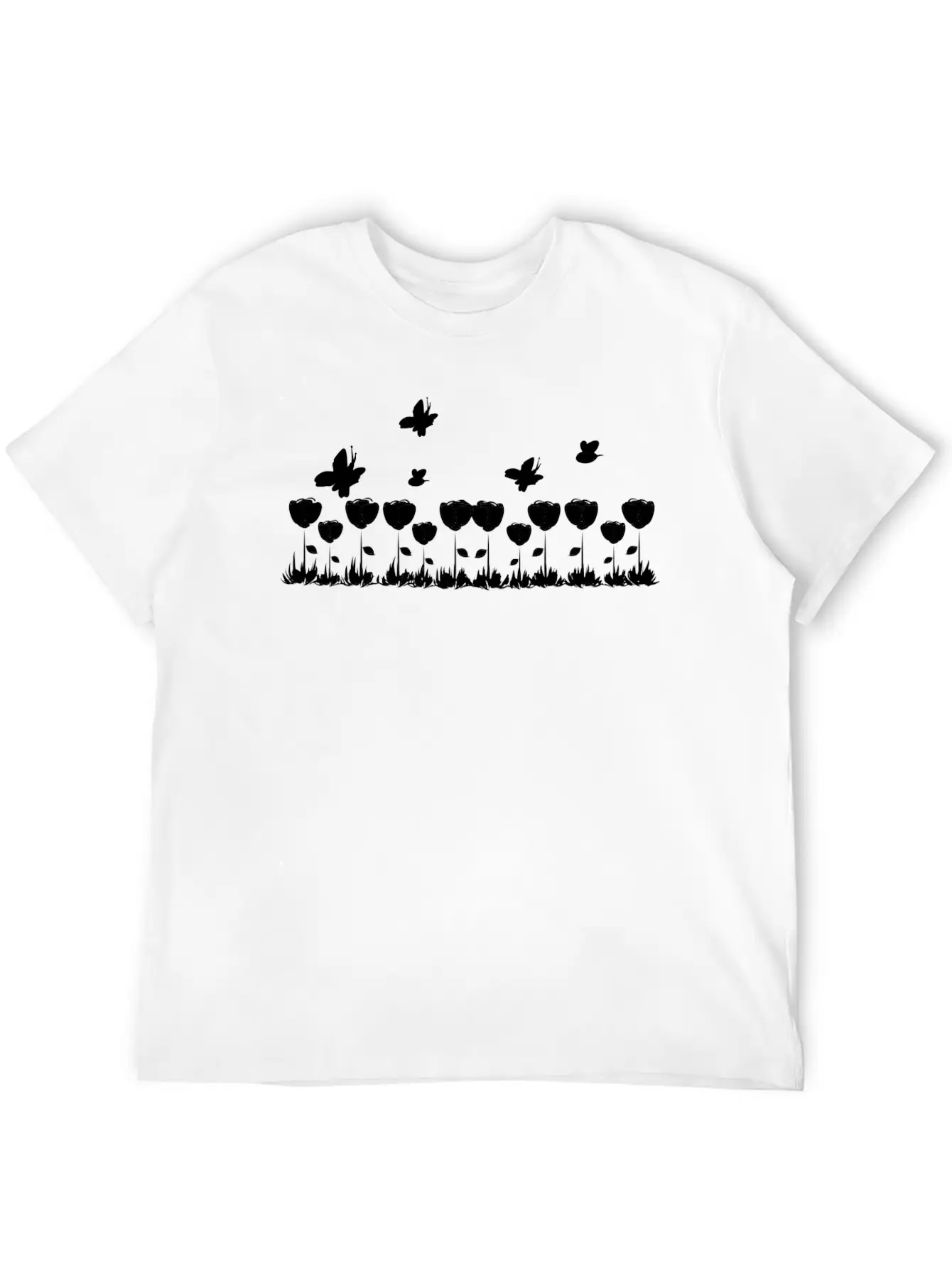 Roses Line Butterfly Nature Grass Basic Graphic T-Shirt – Daily Comfort In Soft Cotton