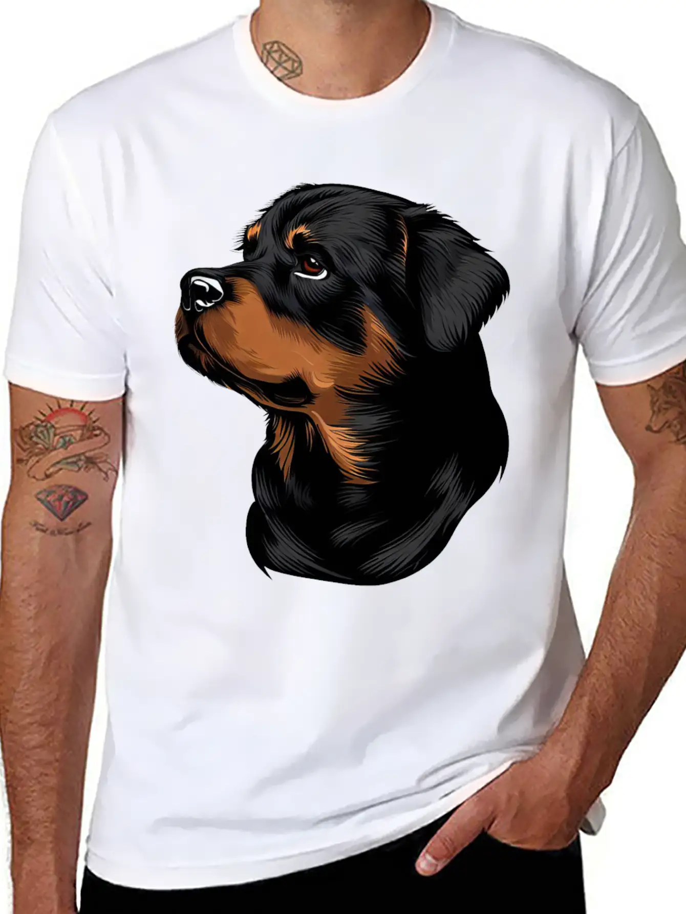 ROTTWEILER DRAWING PETS DOGS CANINE ANIMALS ART Timeless Short Sleeve Tee – Comfy And Minimalist Design