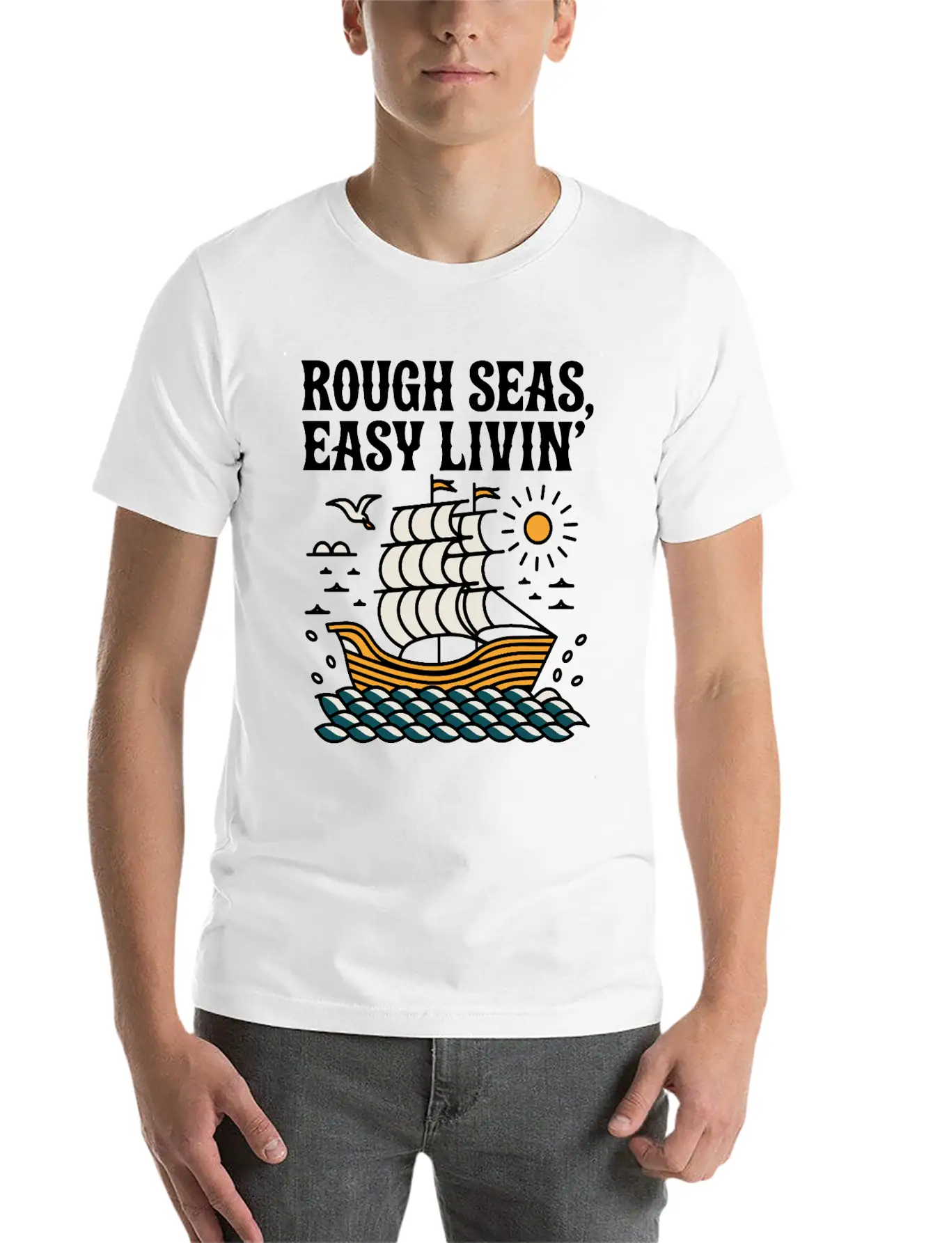 Rough Seas, Easy Living Classic Cotton Tee – Unisex Comfort For Any Season