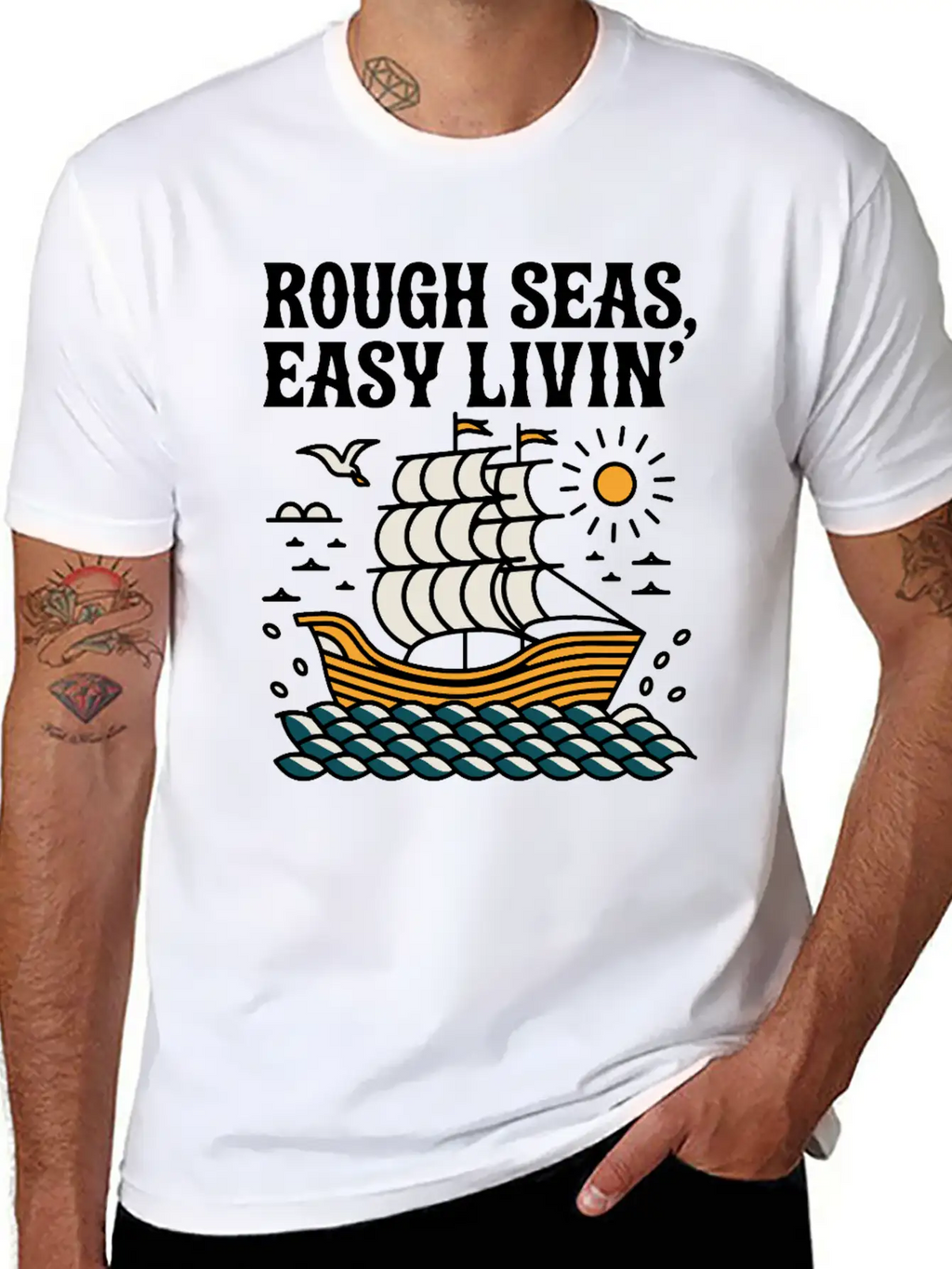 Rough Seas, Easy Living Classic Cotton Tee – Unisex Comfort For Any Season
