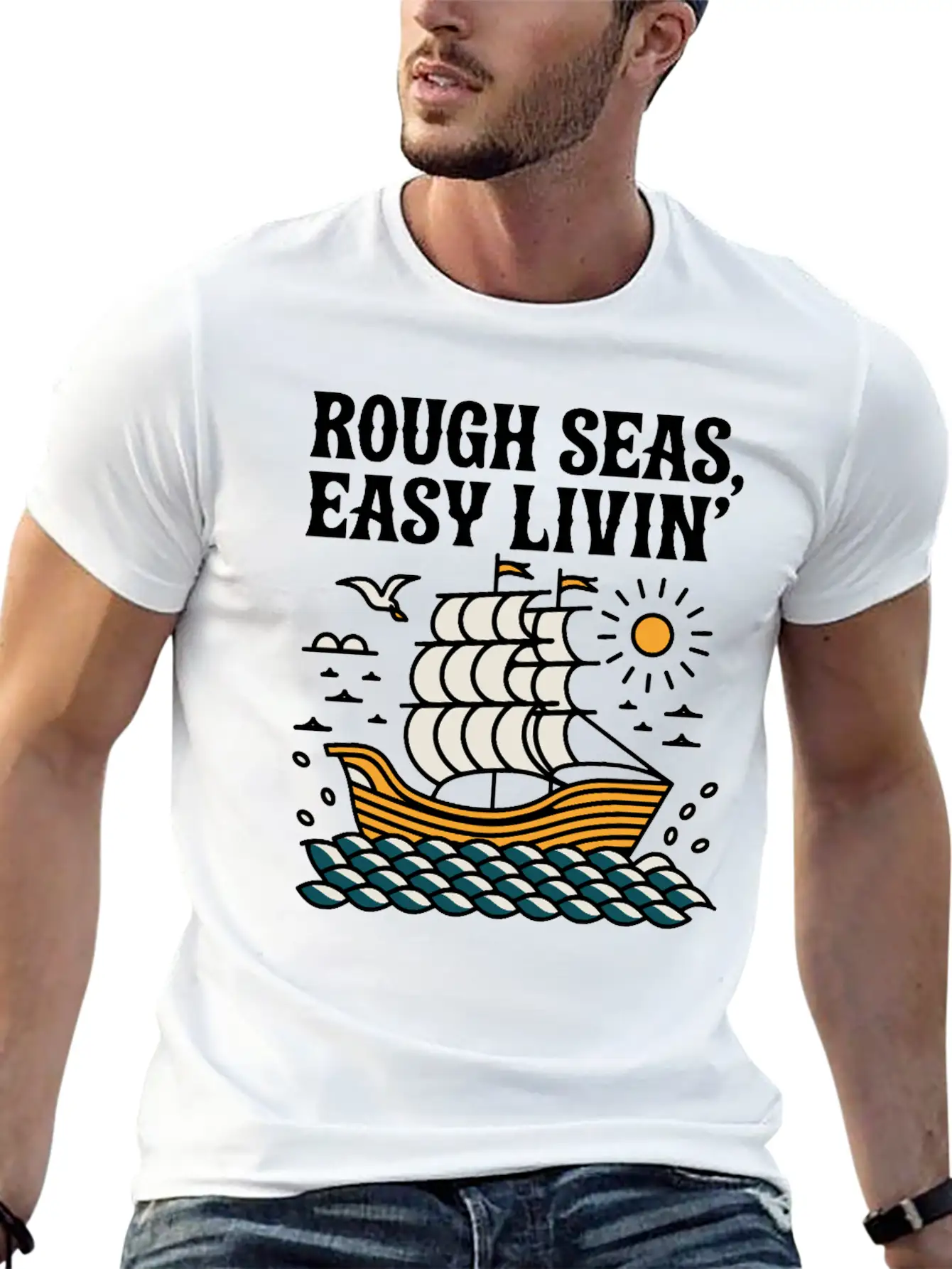 Rough Seas, Easy Living Classic Cotton Tee – Unisex Comfort For Any Season