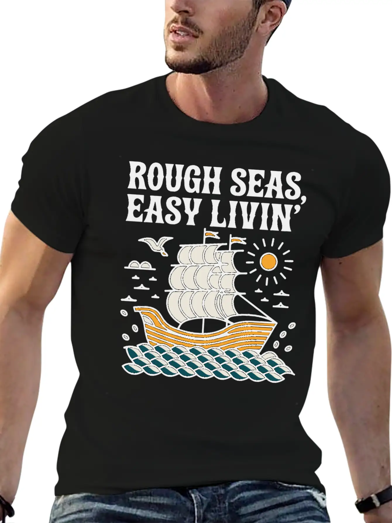 Rough Seas, Easy Living Classic Cotton Tee – Unisex Comfort For Any Season