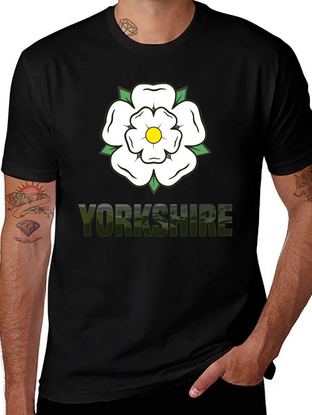 Yorkshire Rose Graphic Tee - Black Cotton T-Shirt