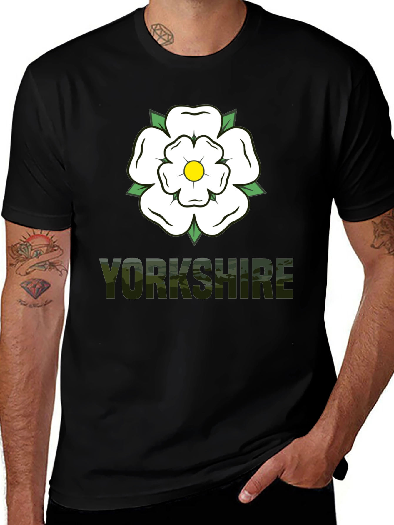 Yorkshire Rose Graphic Tee - Black Cotton T-Shirt