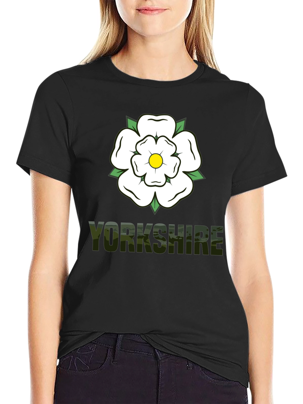 Yorkshire Rose Graphic Tee - Black Cotton T-Shirt