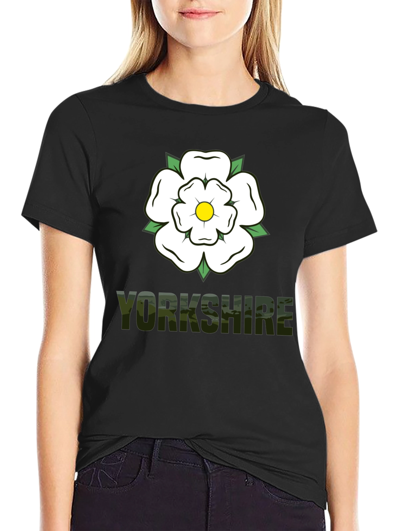 Yorkshire Rose Graphic Tee - Black Cotton T-Shirt