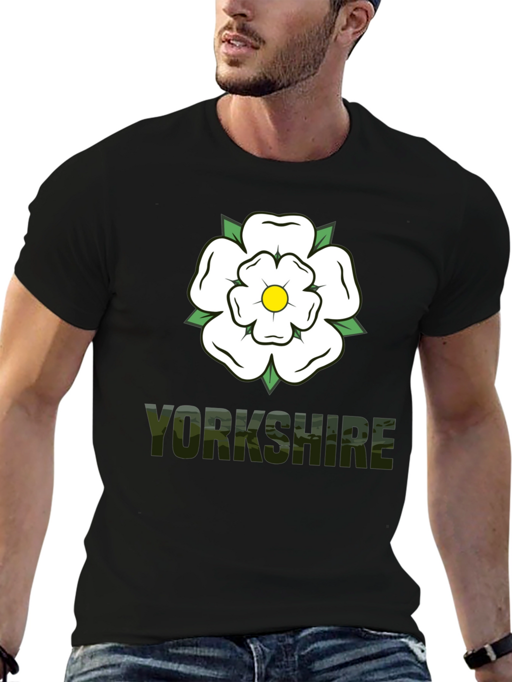 Yorkshire Rose Graphic Tee - Black Cotton T-Shirt
