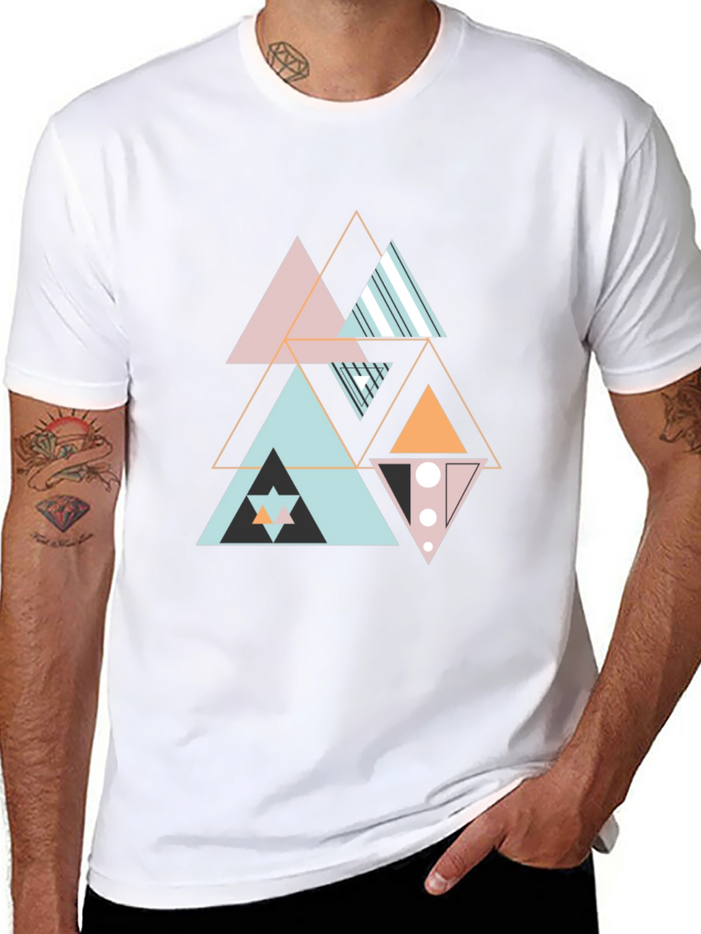 Geometric Triangle Pattern Black Tee