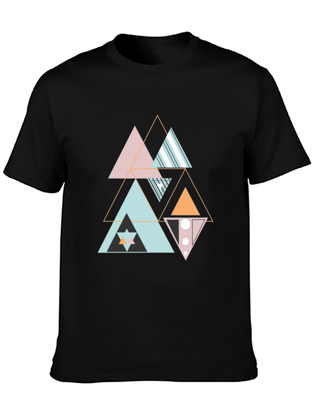 Geometric Triangle Pattern Black Tee