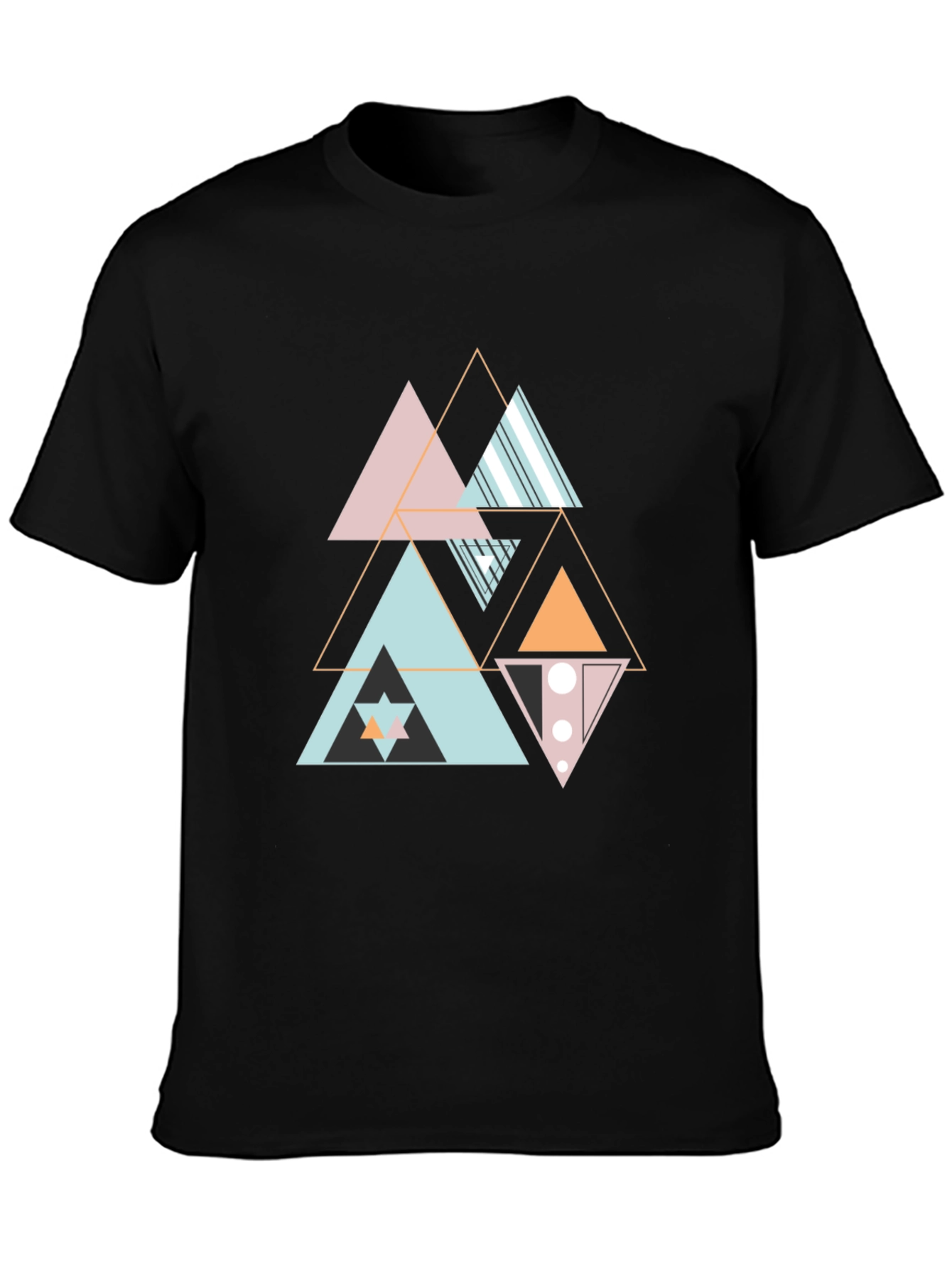 Geometric Triangle Pattern Black Tee