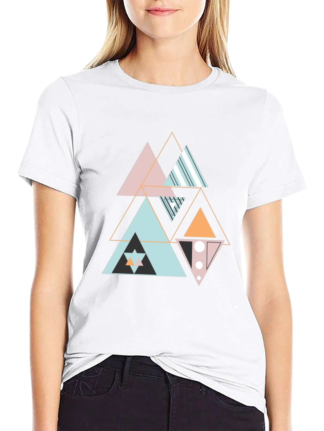 Geometric Triangle Pattern Black Tee