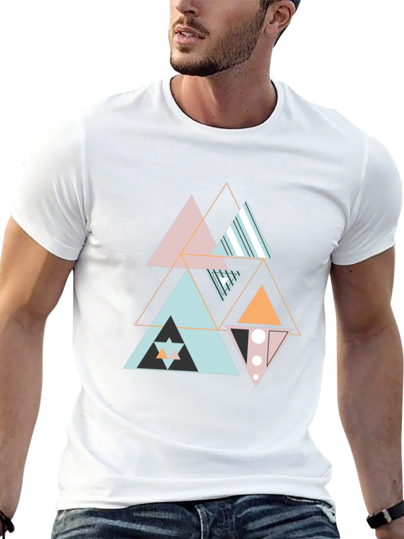 Geometric Triangle Pattern Black Tee