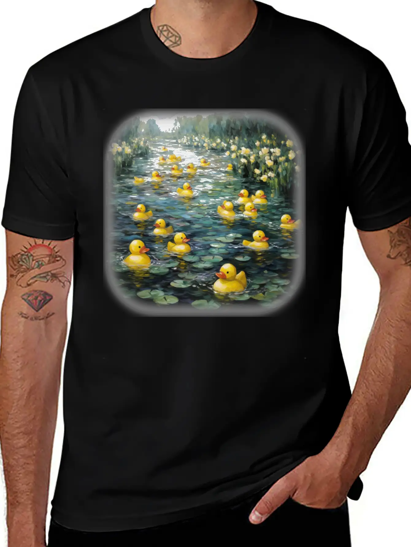 Rubber Ducks Among The Water Lilies Stylish Everyday T-Shirt – Unisex Basic Cotton Tee