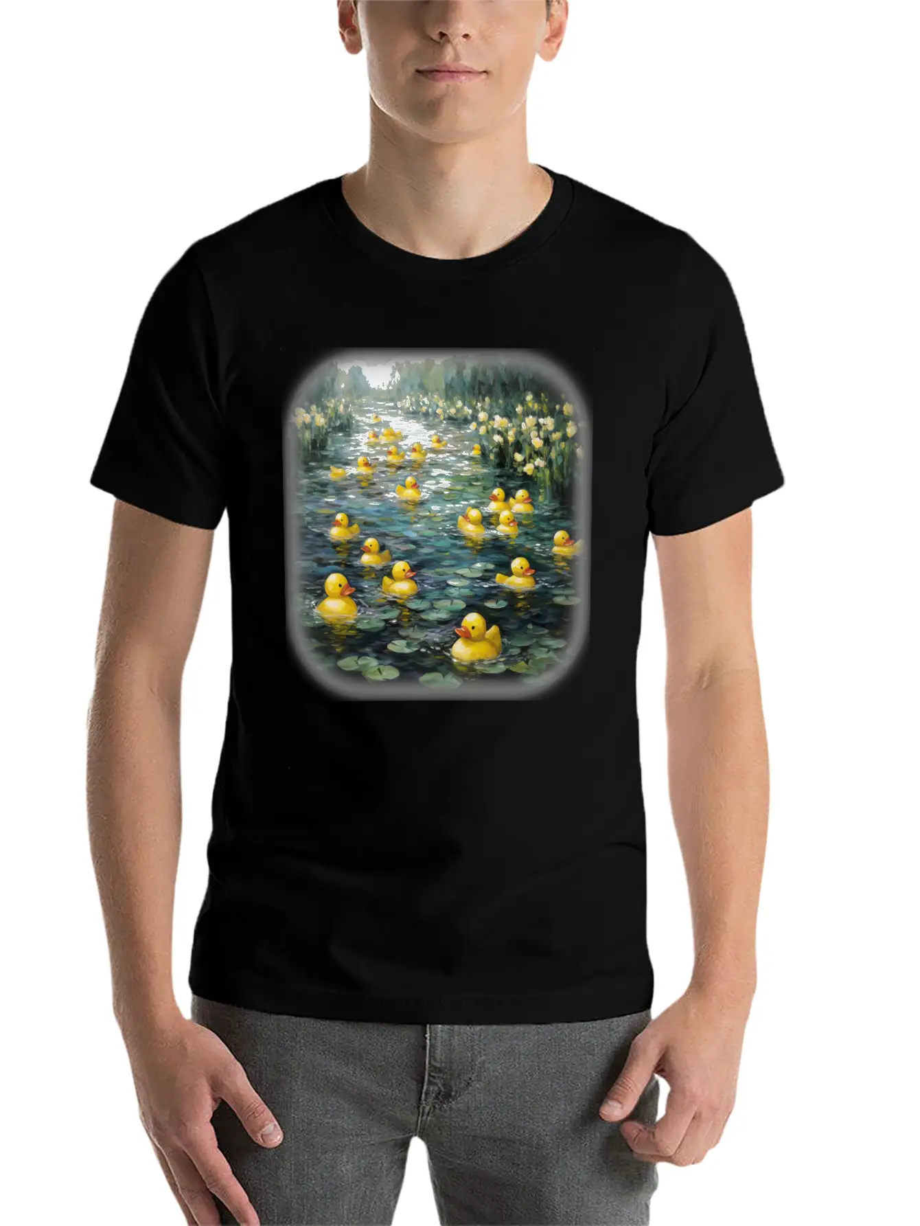 Rubber Ducks Among The Water Lilies Stylish Everyday T-Shirt – Unisex Basic Cotton Tee