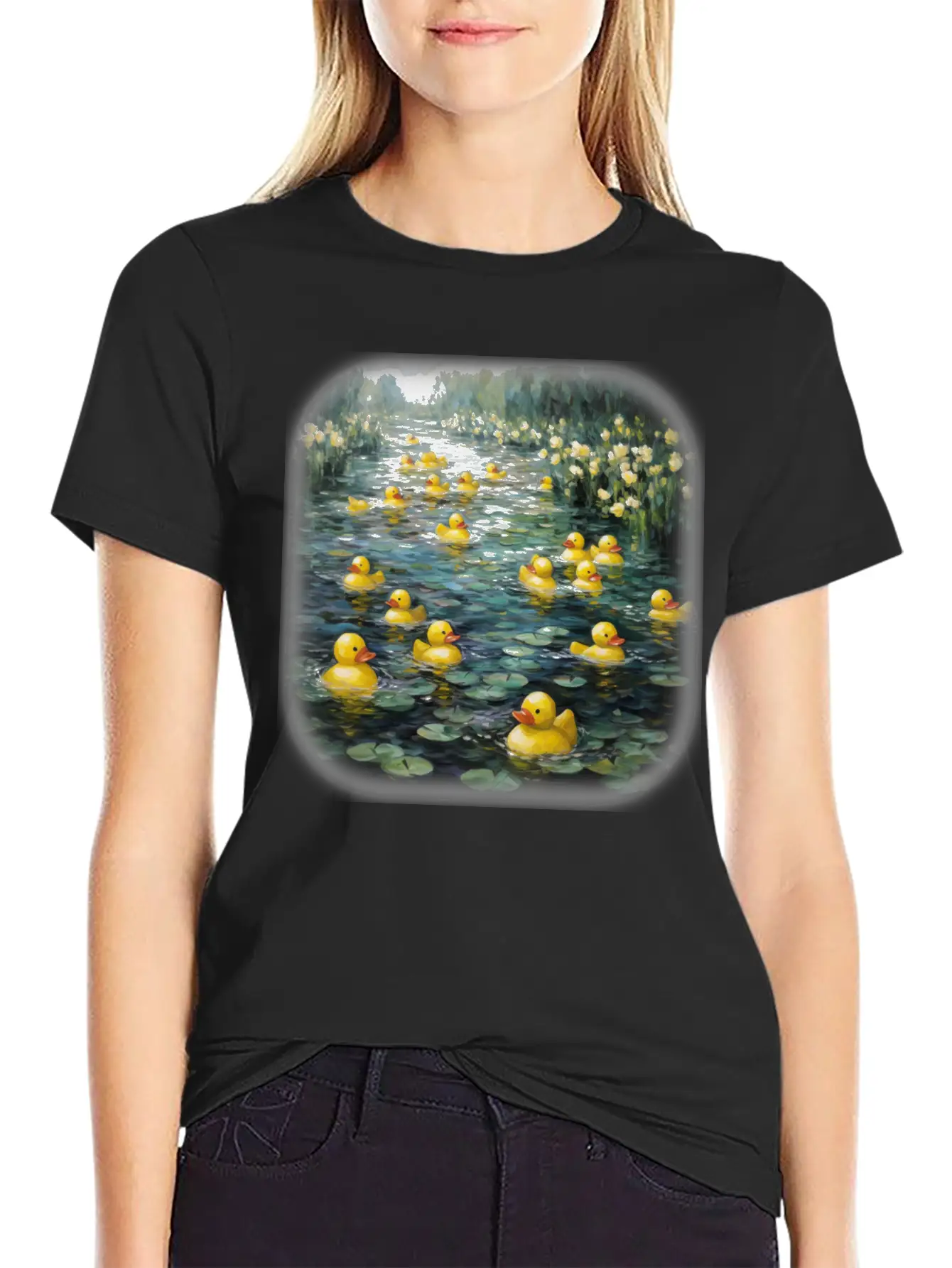 Rubber Ducks Among The Water Lilies Stylish Everyday T-Shirt – Unisex Basic Cotton Tee