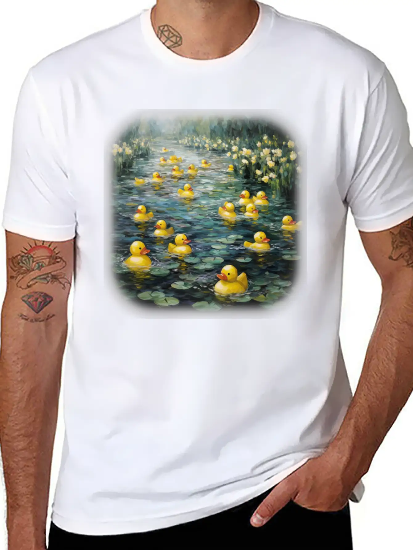 Rubber Ducks Among The Water Lilies Stylish Everyday T-Shirt – Unisex Basic Cotton Tee