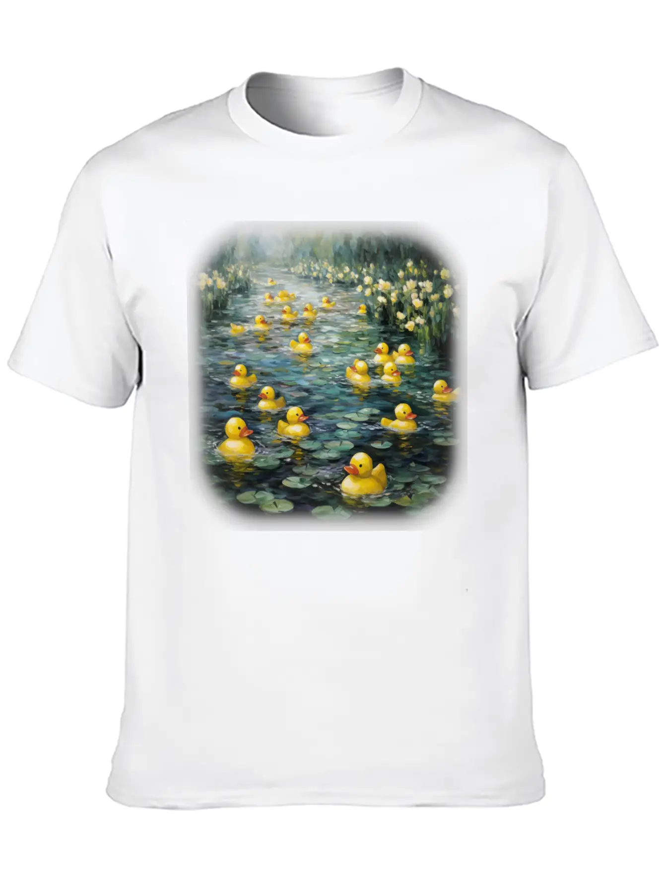 Rubber Ducks Among The Water Lilies Stylish Everyday T-Shirt – Unisex Basic Cotton Tee