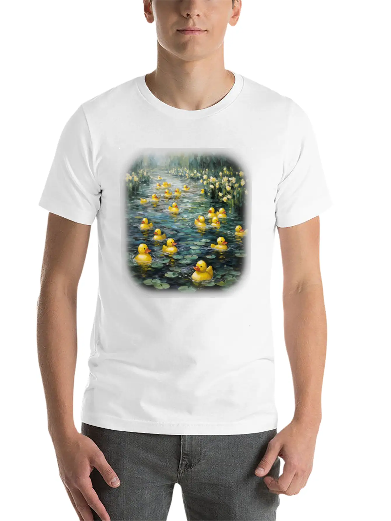 Rubber Ducks Among The Water Lilies Stylish Everyday T-Shirt – Unisex Basic Cotton Tee